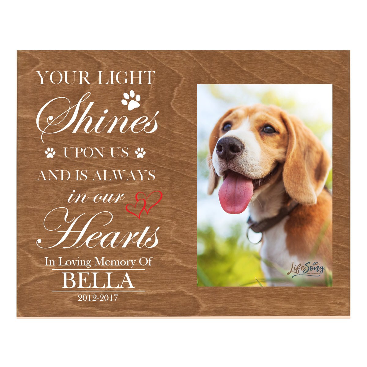 Pet Memorial Photo Wall Plaque Décor - Your Light Shines Upon Us - LifeSong Milestones