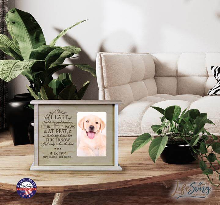 Pet Memorial Picture Cremation Urn Box for Dog or Cat - A Heart of Gold - LifeSong Milestones