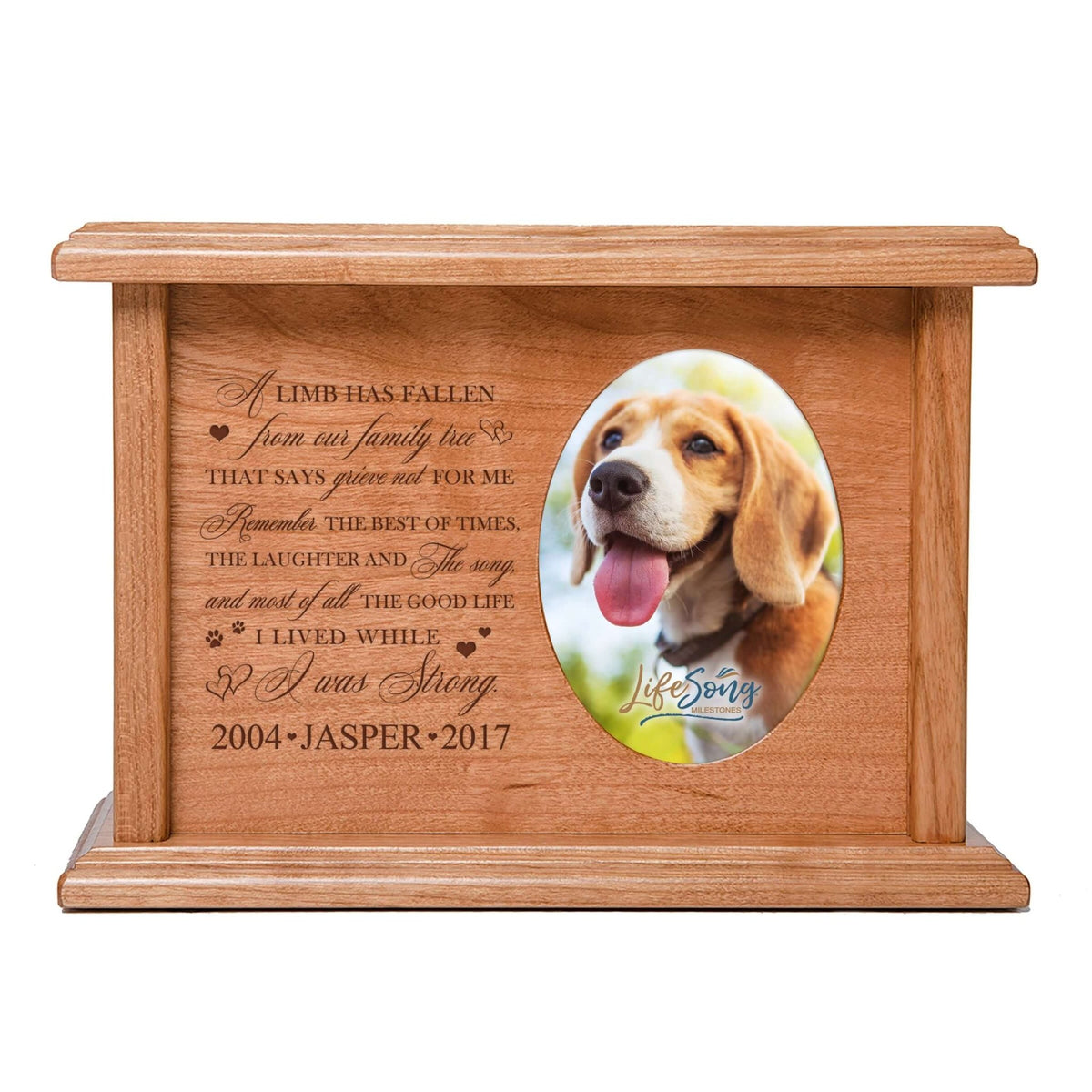 Pet Memorial Picture Cremation Urn Box for Dog or Cat - A Limb Has Fallen From Our Family Tree - LifeSong Milestones