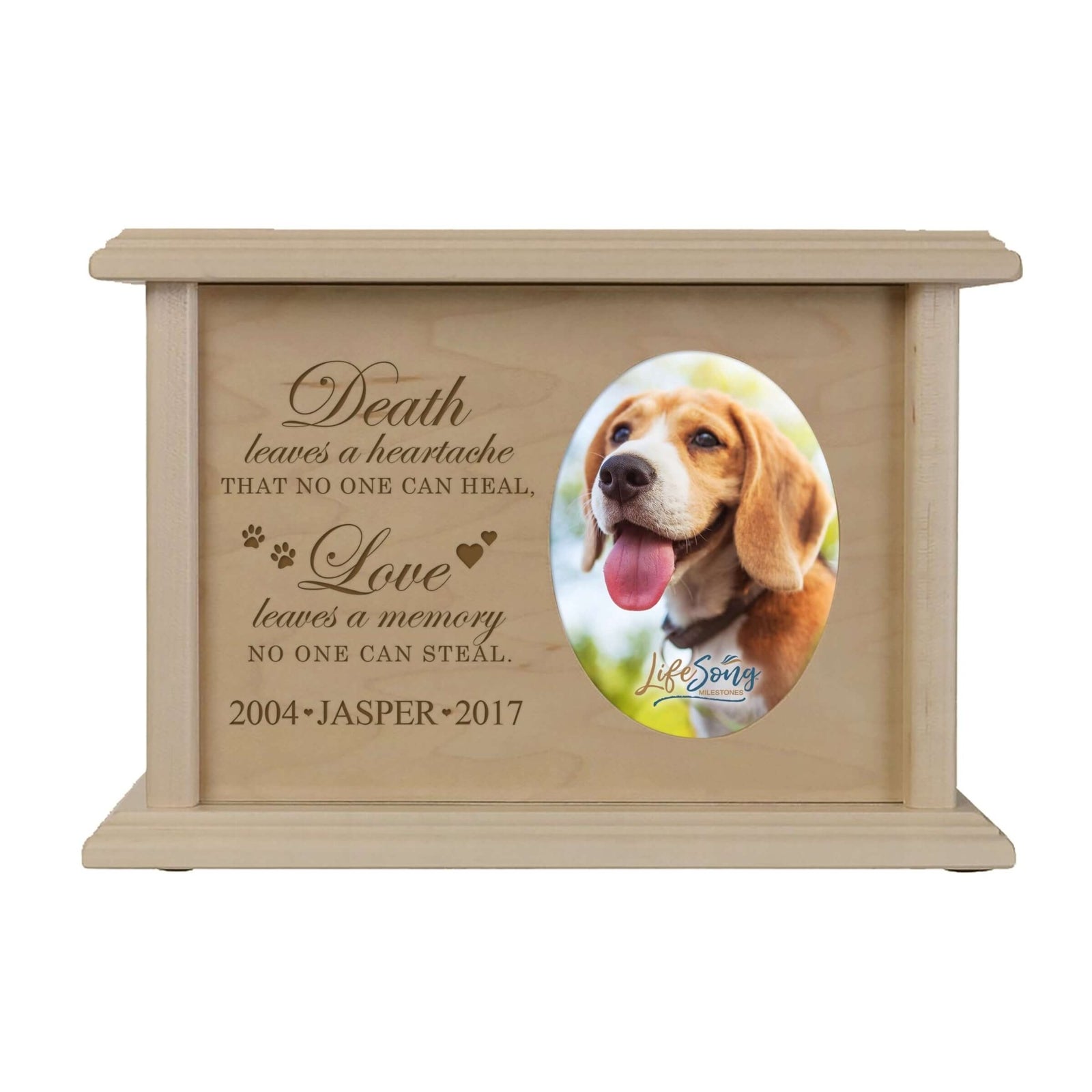 Pet Memorial Picture Cremation Urn Box for Dog or Cat - Death Leaves A Heartache - LifeSong Milestones