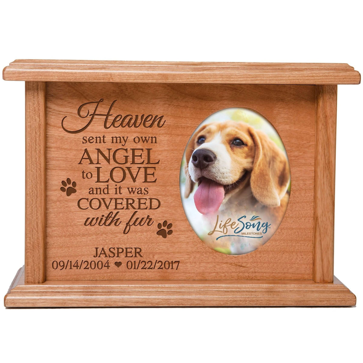 Pet Memorial Picture Cremation Urn Box for Dog or Cat - Heaven Sent My Own Angel - LifeSong Milestones