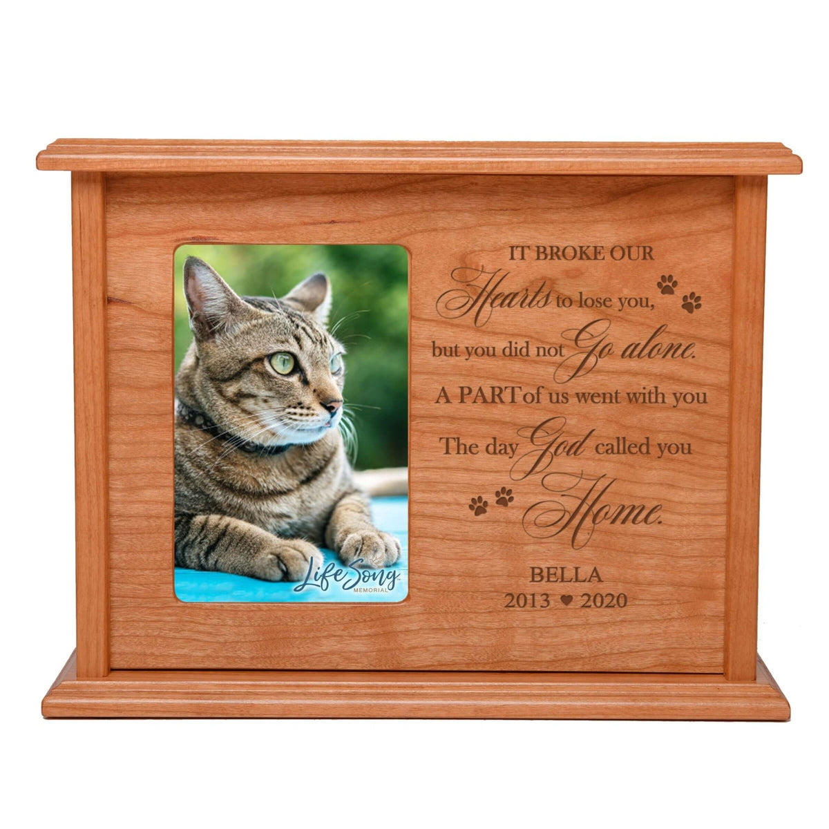 Pet Memorial Picture Cremation Urn Box for Dog or Cat - It Broke Our Hearts To Lose You - LifeSong Milestones