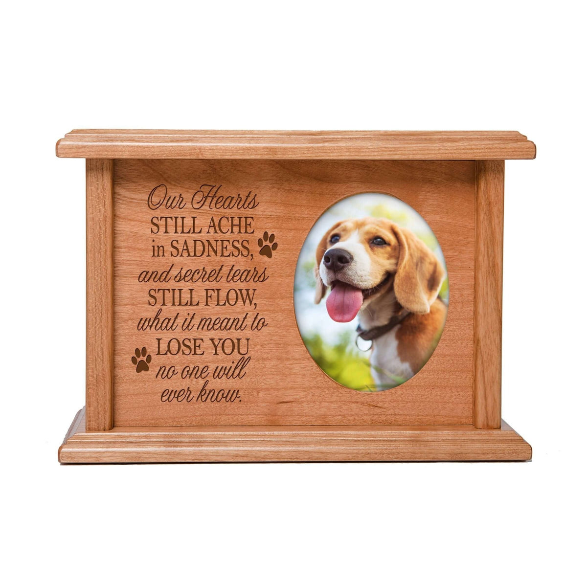 Pet Memorial Picture Cremation Urn Box for Dog or Cat - Our Hearts Still Ache - LifeSong Milestones