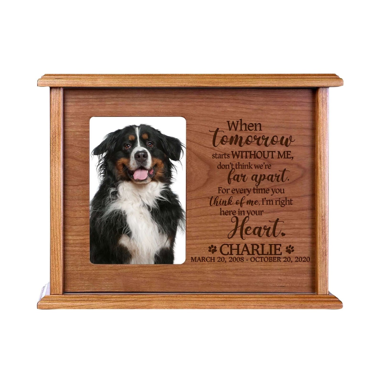 Pet Memorial Picture Cremation Urn Box for Dog or Cat - When Tomorrow Starts Without Me - LifeSong Milestones