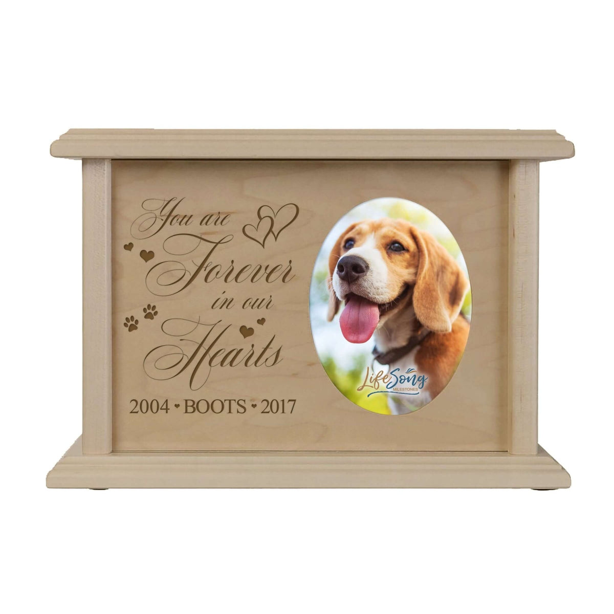 Pet Memorial Picture Cremation Urn Box for Dog or Cat - You Are Forever In Our Hearts - LifeSong Milestones