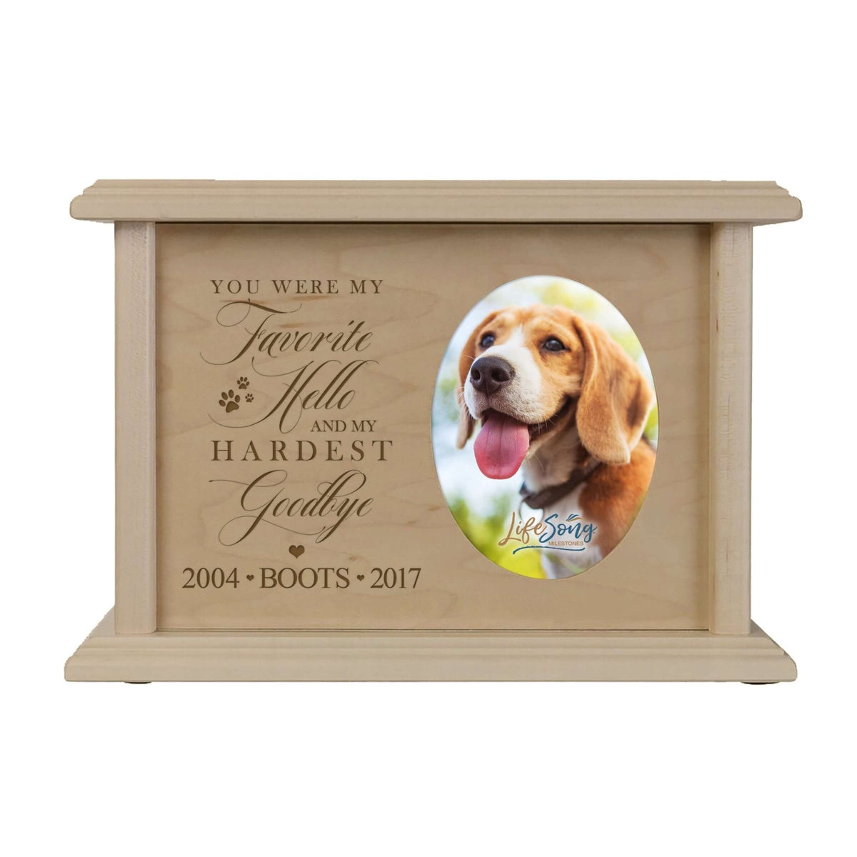 Pet Memorial Picture Cremation Urn Box for Dog or Cat - You Were My Favorite Hello - LifeSong Milestones