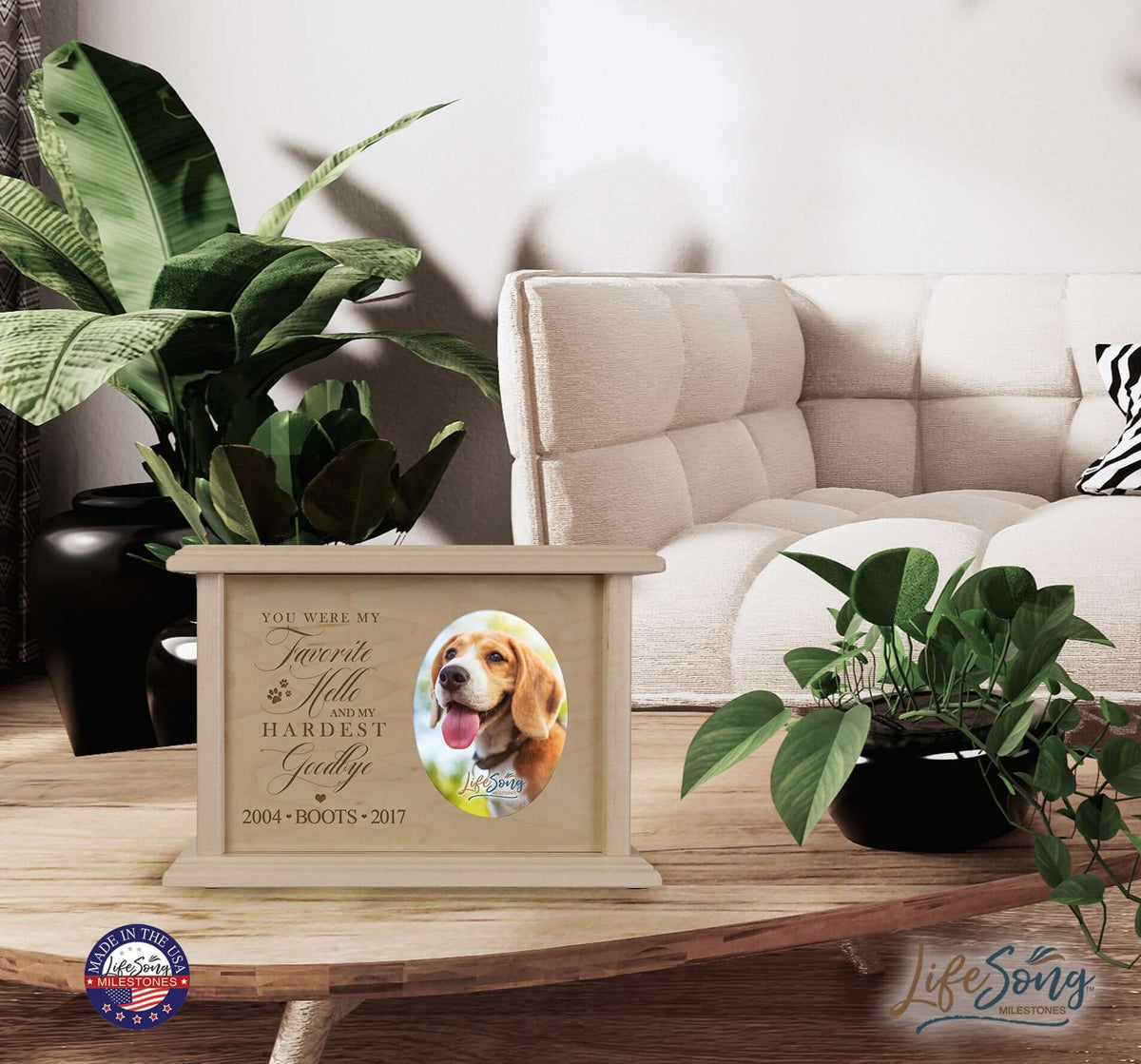 Pet Memorial Picture Cremation Urn Box for Dog or Cat - You Were My Favorite Hello - LifeSong Milestones