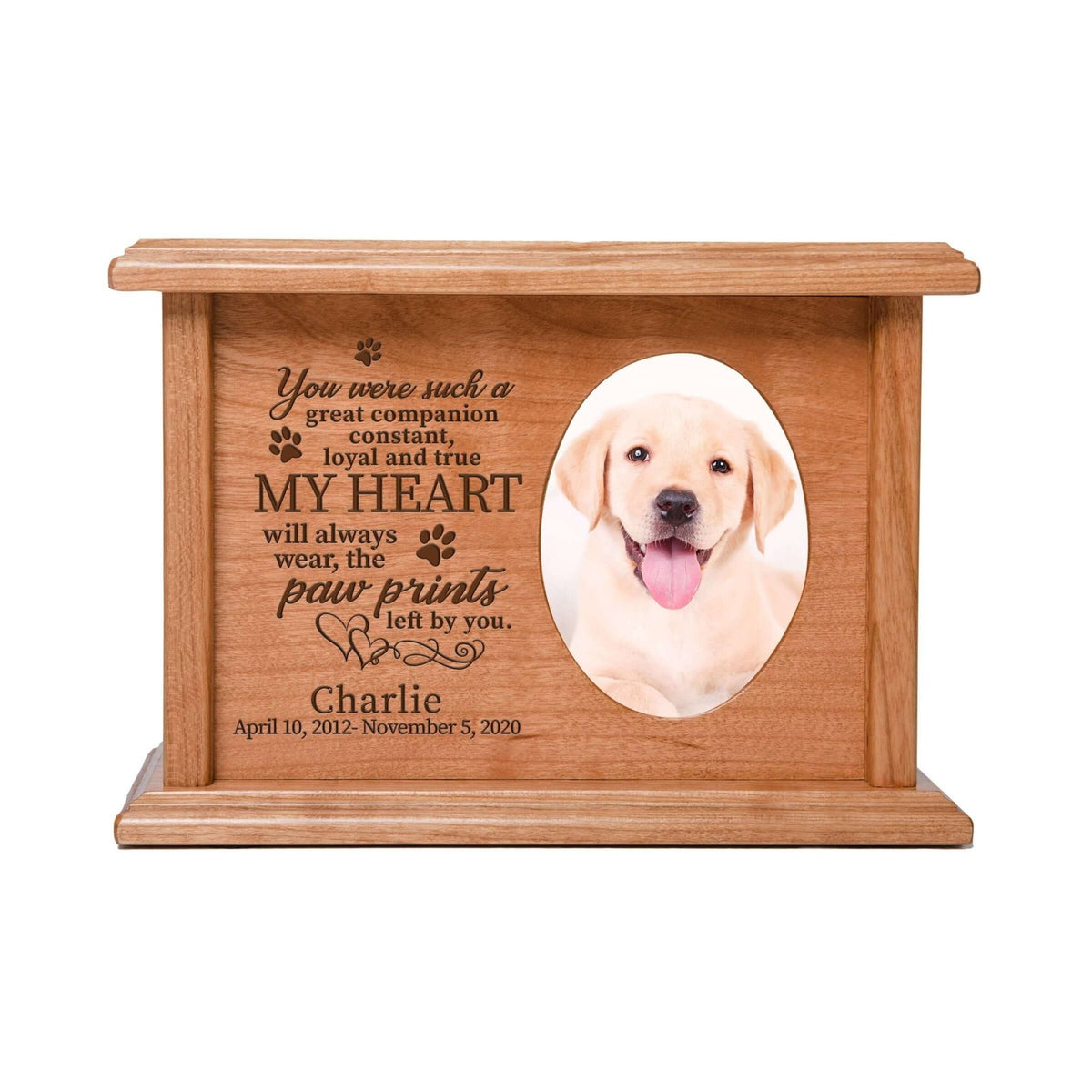 Engraved Photo Memorial Cremation Urn Box for Beloved Pet