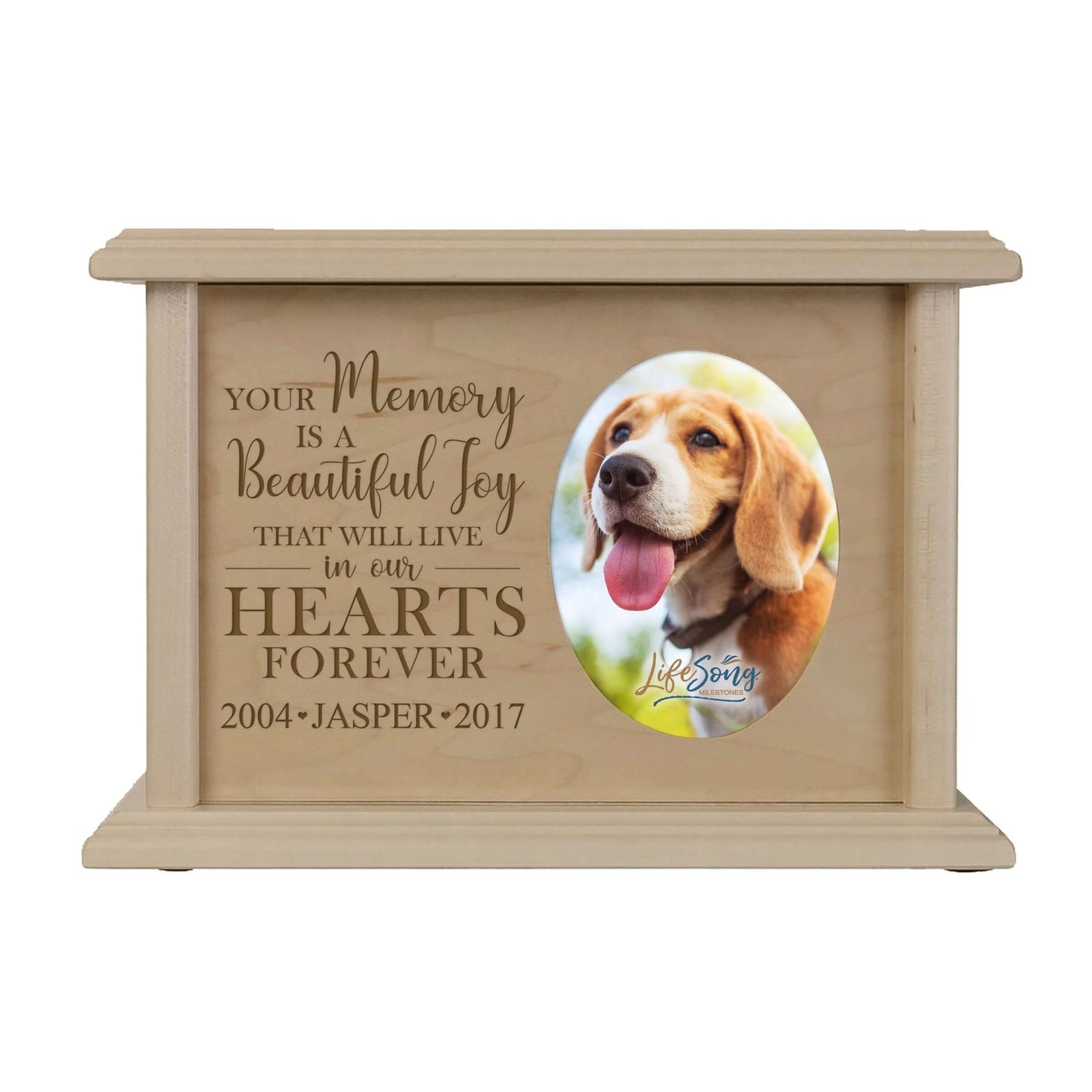Pet Memorial Picture Cremation Urn Box for Dog or Cat - Your Memory Is A Beautiful Joy - LifeSong Milestones