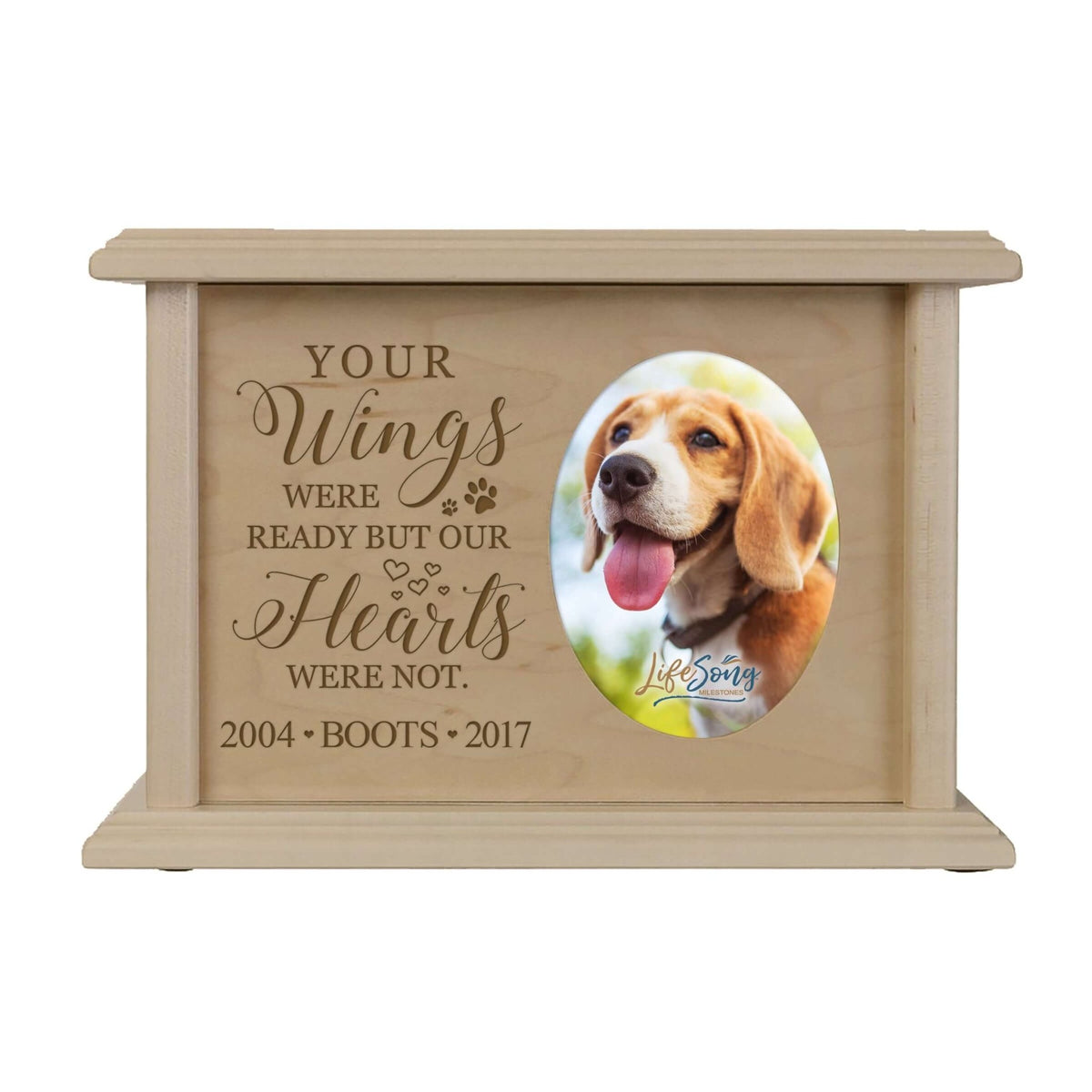 Pet Memorial Picture Cremation Urn Box for Dog or Cat - Your Wings Were Ready - LifeSong Milestones