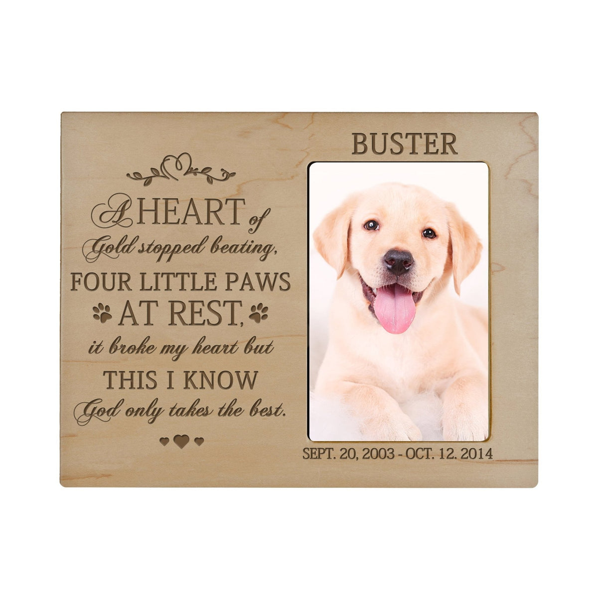 Pet Memorial Picture Frame - A Heart of Gold - LifeSong Milestones
