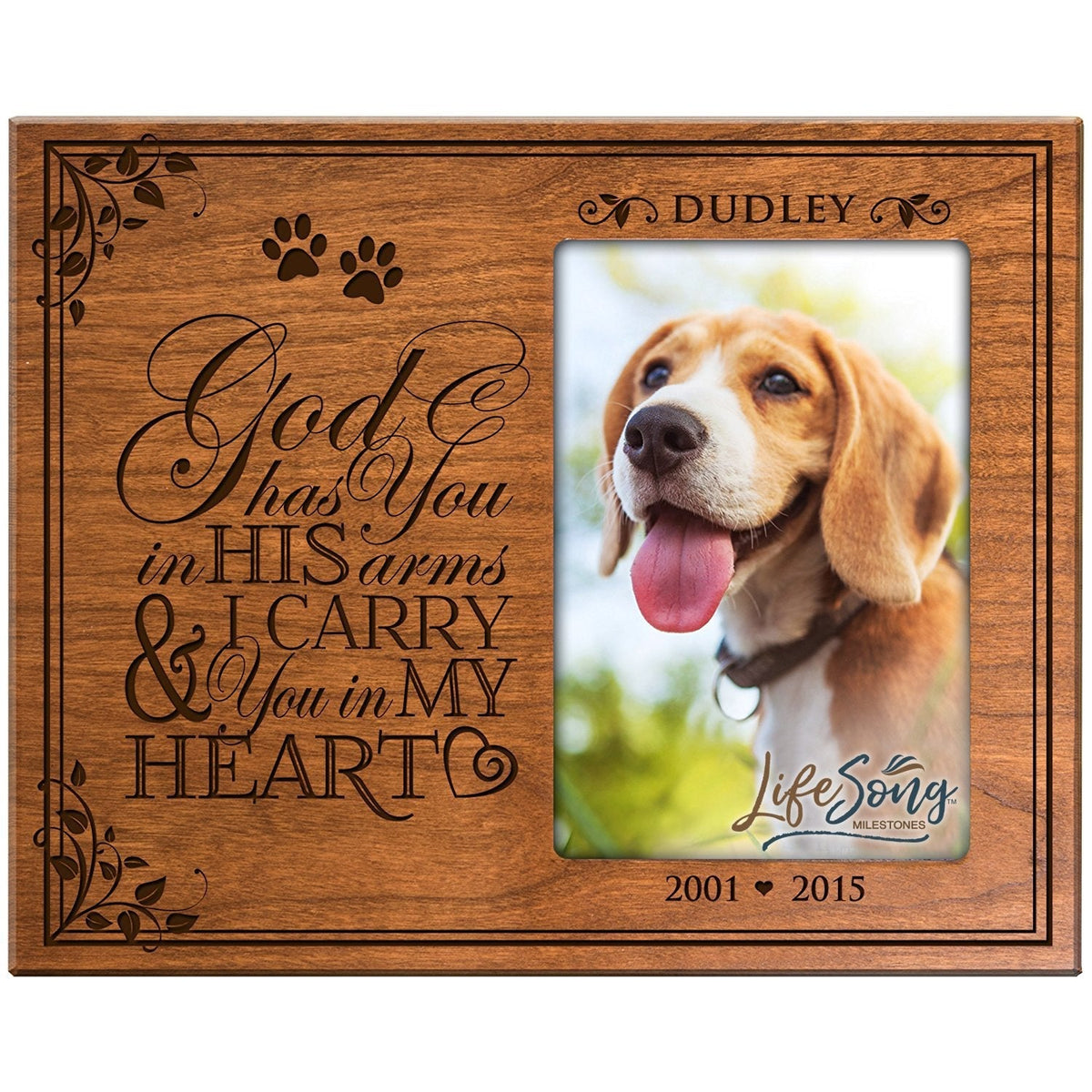 Pet Memorial Picture Frame - God Has You In His Arms - LifeSong Milestones