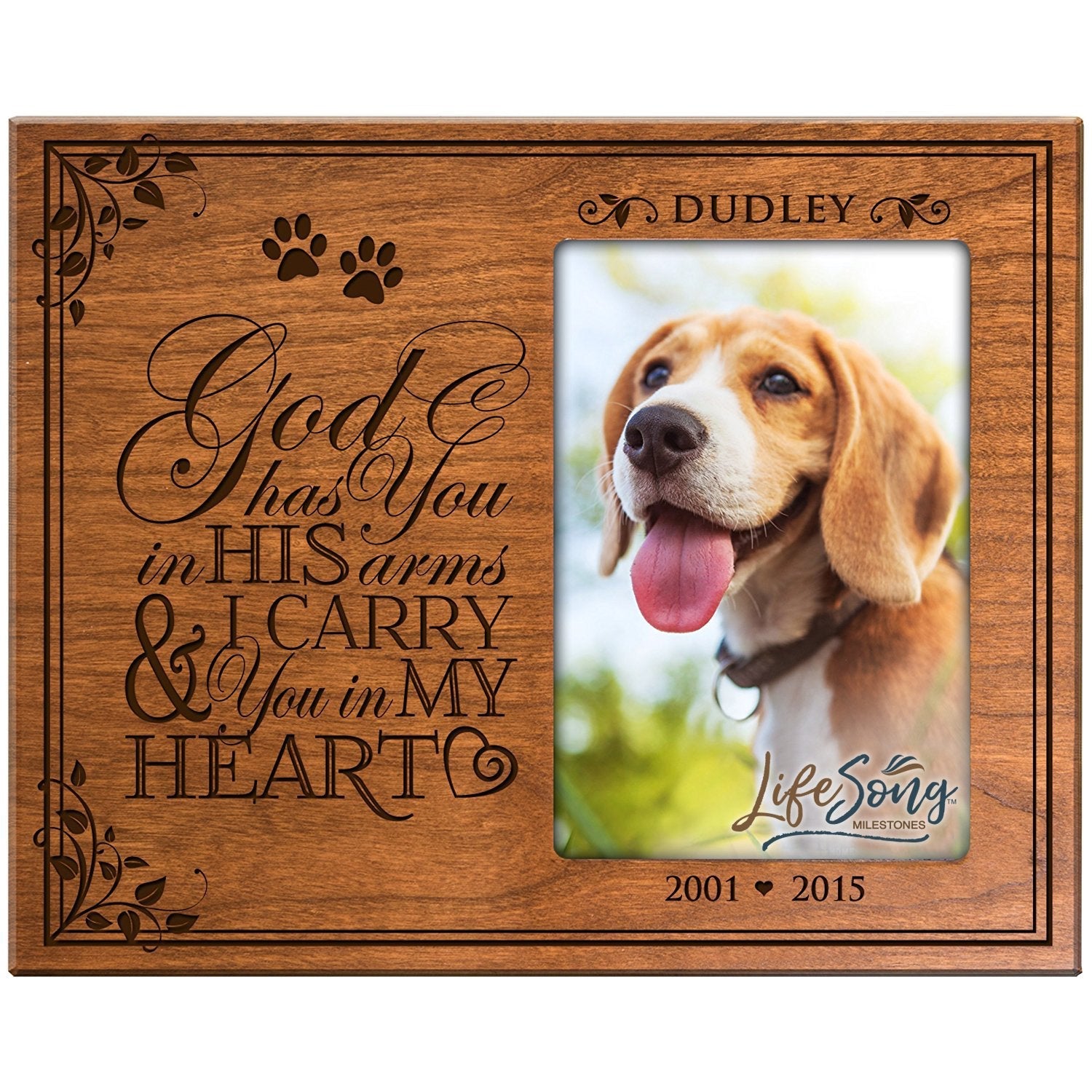 Pet Memorial Picture Frame - God Has You In His Arms - LifeSong Milestones