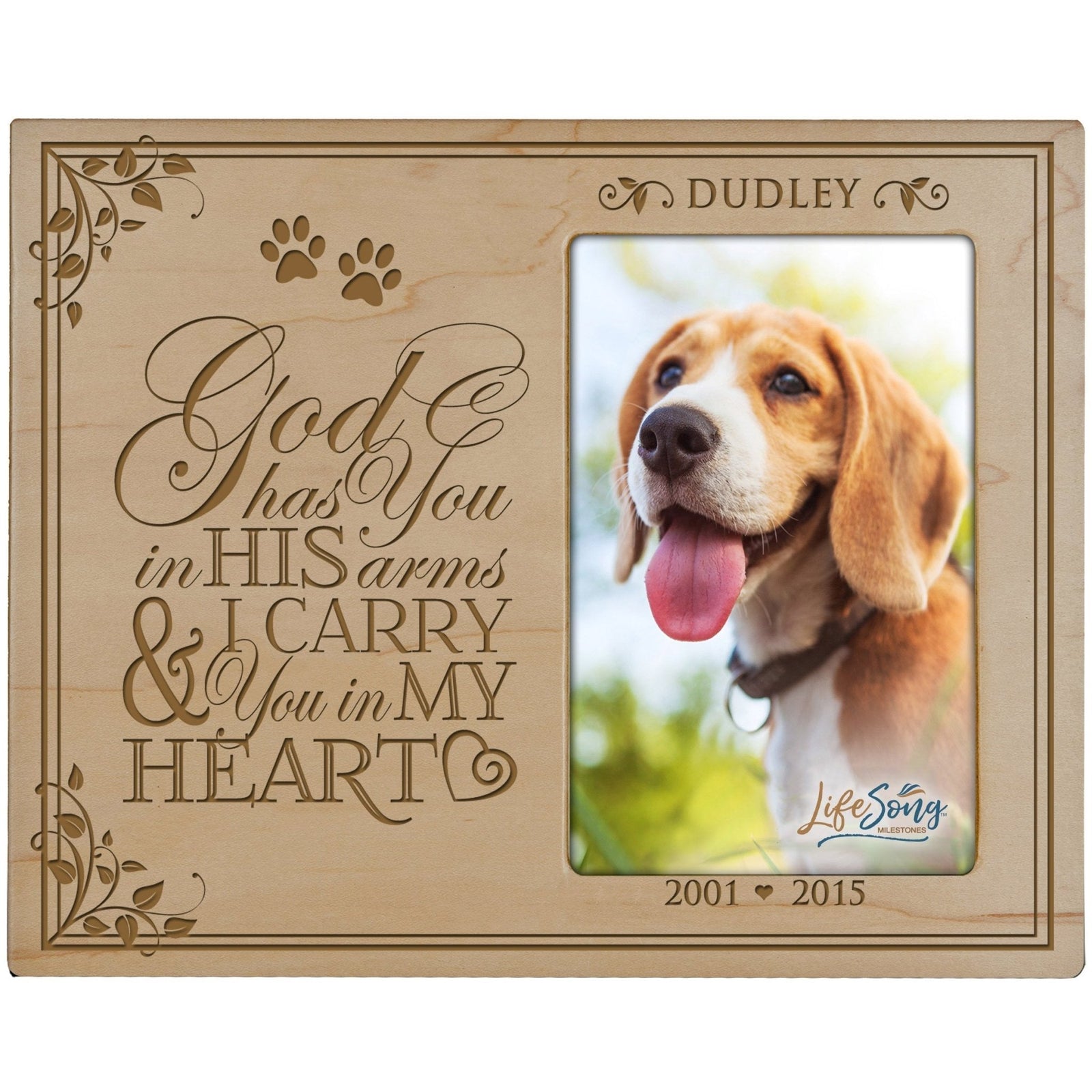 Pet Memorial Picture Frame - God Has You In His Arms - LifeSong Milestones