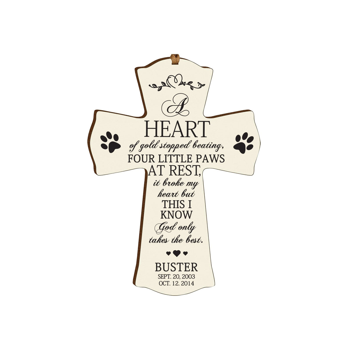 Pet Memorial Printed Cross Ornament - A Heart of Gold - LifeSong Milestones