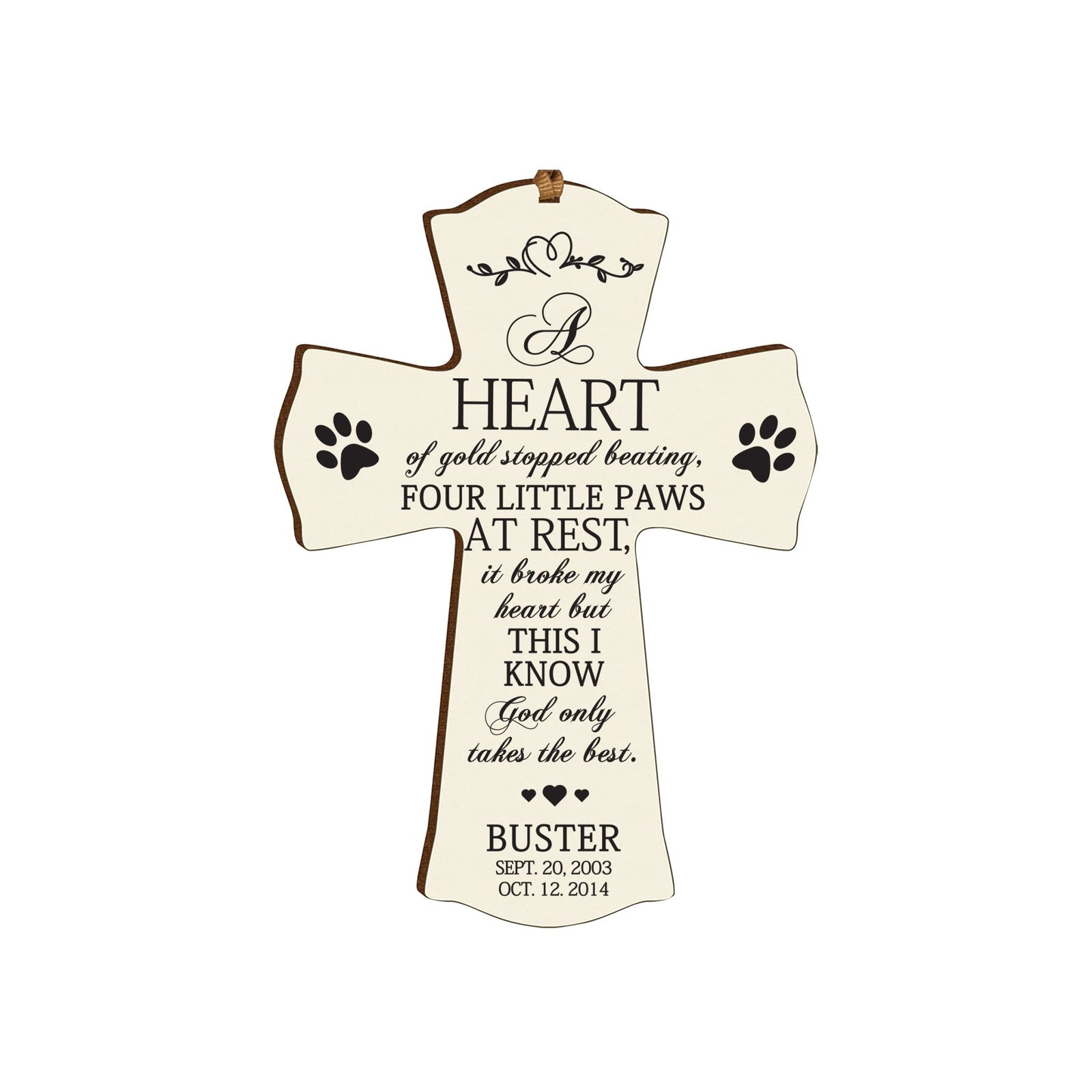 Pet Memorial Printed Cross Ornament - A Heart of Gold - LifeSong Milestones