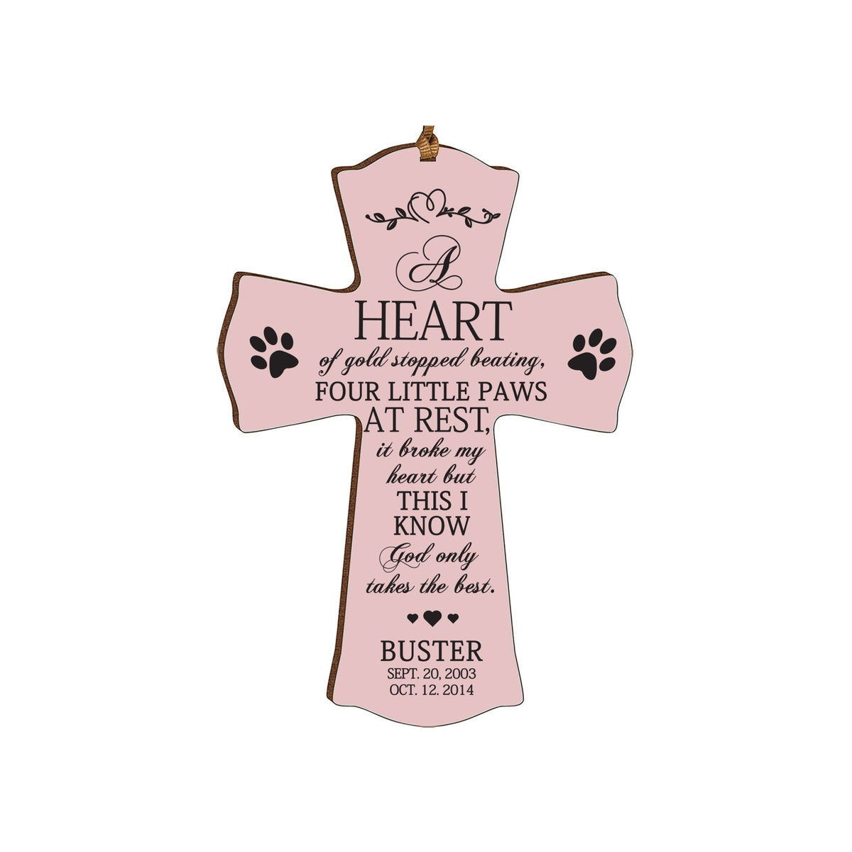 Pet Memorial Printed Cross Ornament - A Heart of Gold - LifeSong Milestones