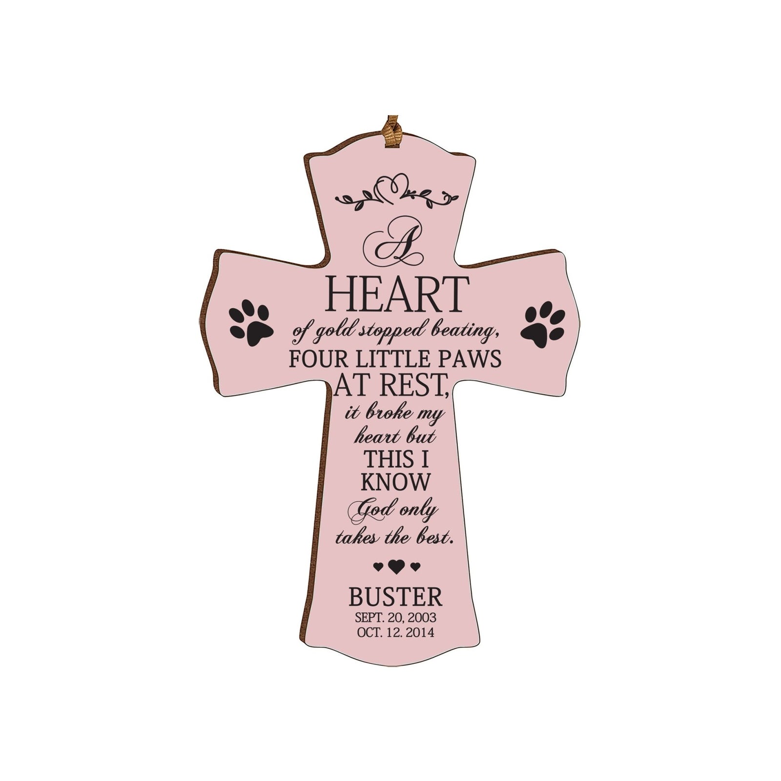 Pet Memorial Printed Cross Ornament - A Heart of Gold - LifeSong Milestones