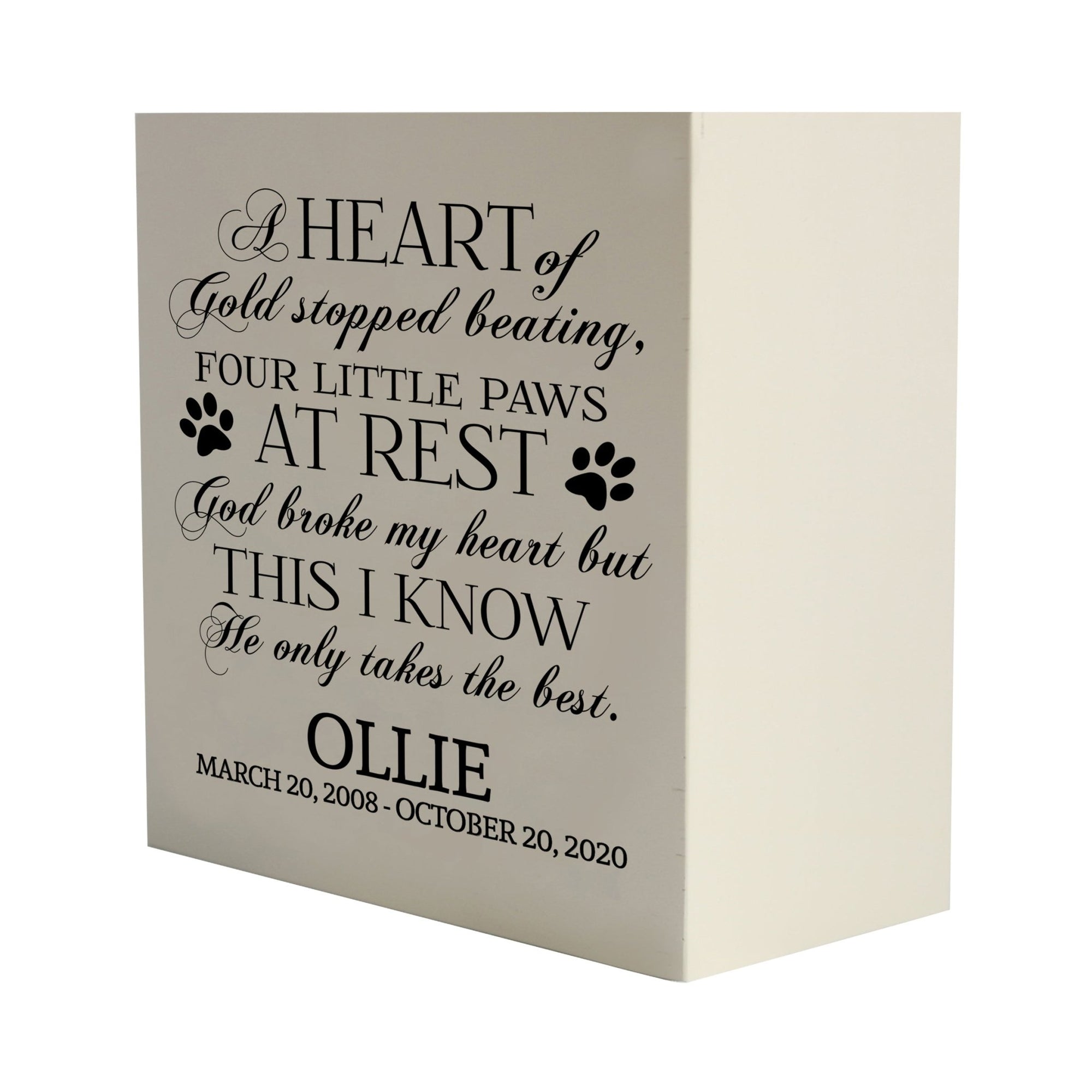 Pet Memorial Shadow Box Cremation Urn for Dog or Cat - A Heart of Gold - LifeSong Milestones