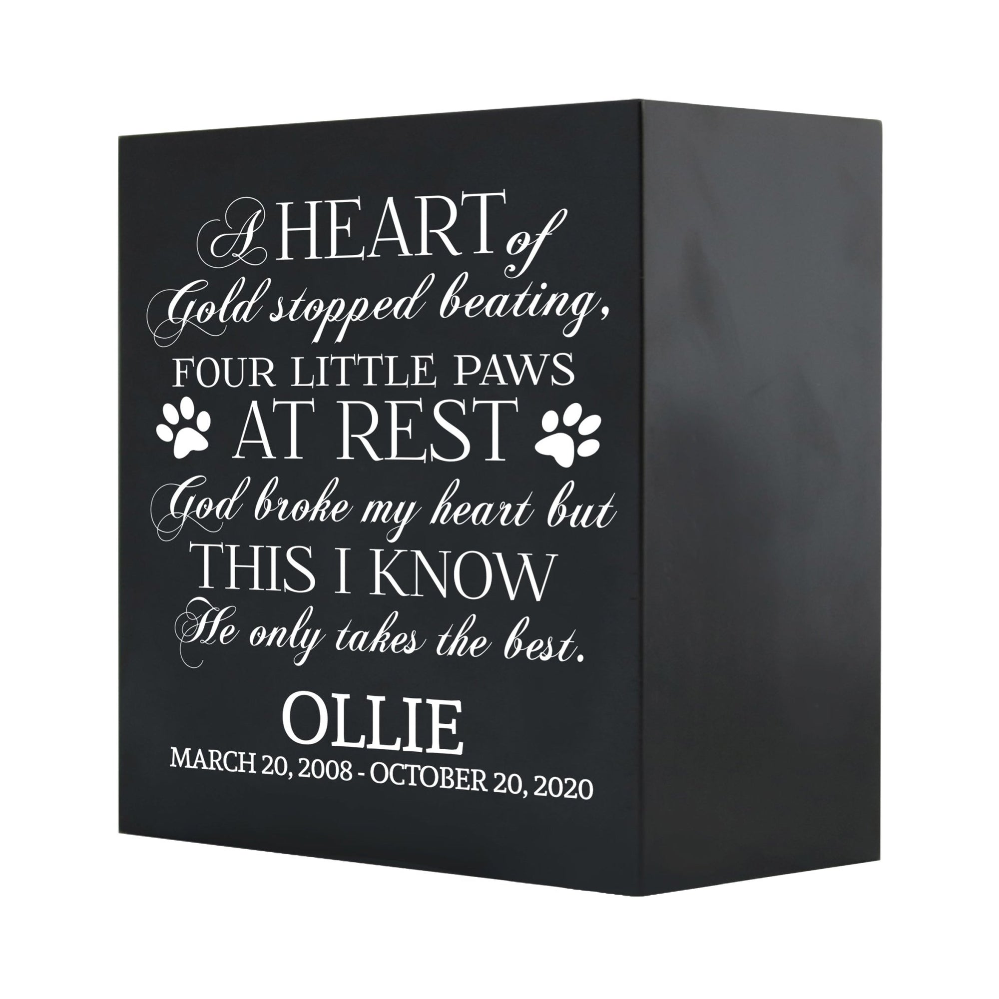 Pet Memorial Shadow Box Cremation Urn for Dog or Cat - A Heart of Gold - LifeSong Milestones