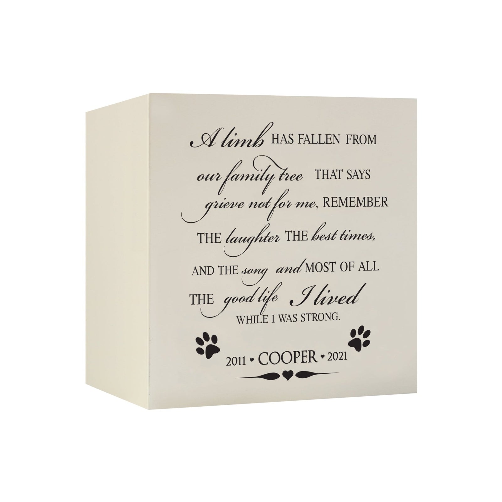 Pet Memorial Shadow Box Cremation Urn for Dog or Cat - A Limb Has Fallen From Our Family Tree - LifeSong Milestones