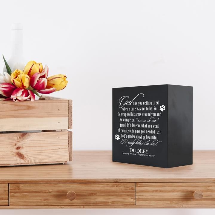 Pet Memorial Shadow Box Cremation Urn for Dog or Cat - God Saw You Getting Tired - LifeSong Milestones