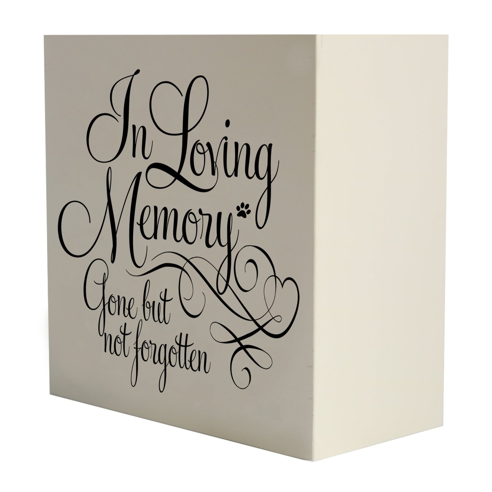 Lifesong Milestones Memorial Shadow Box Urn For Pet Ashes in white, featuring an elegant script with a heartfelt message. A touching tribute to a beloved pet's memory.
