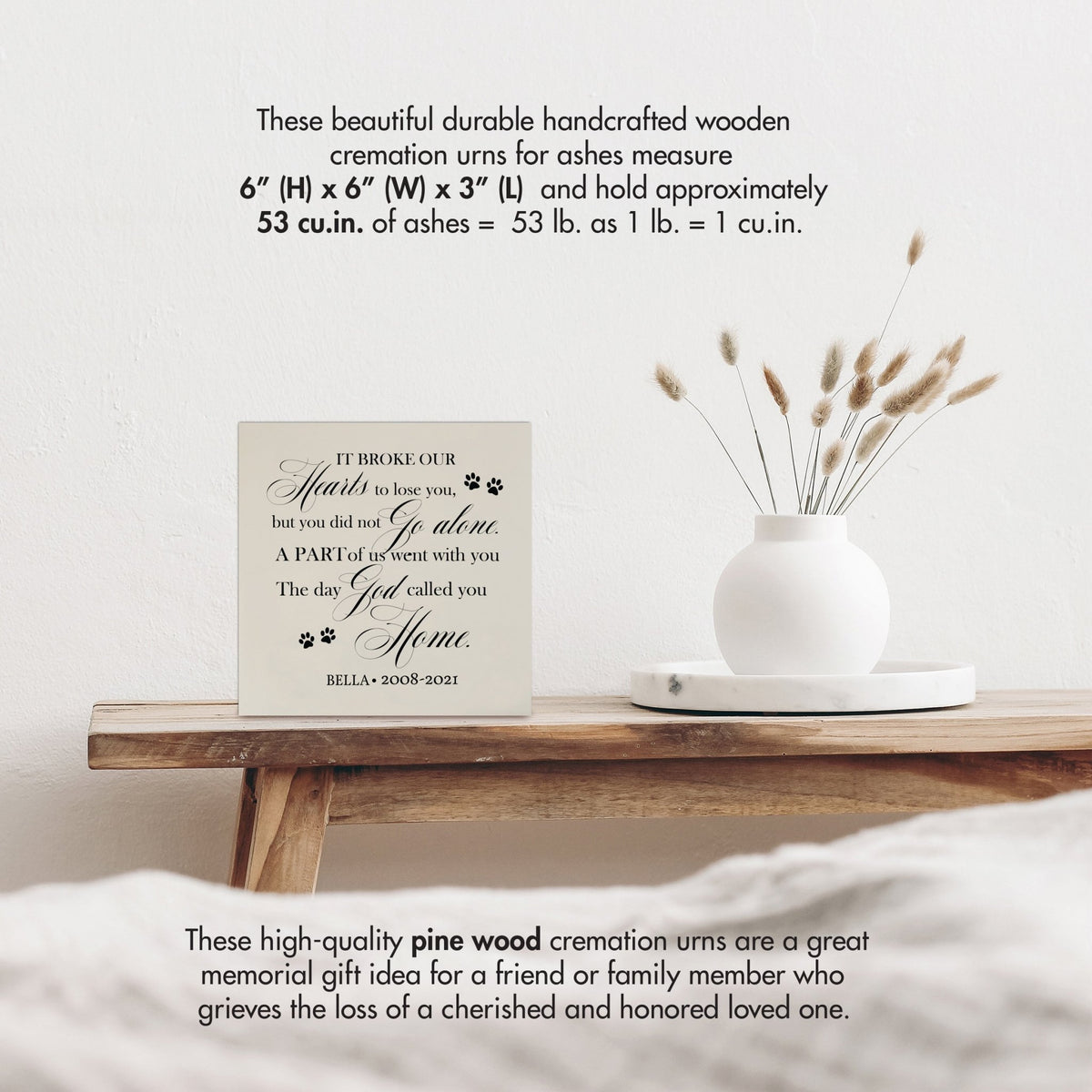 Pet Memorial Shadow Box Cremation Urn for Dog or Cat - It Broke Our Hearts To Lose You - LifeSong Milestones