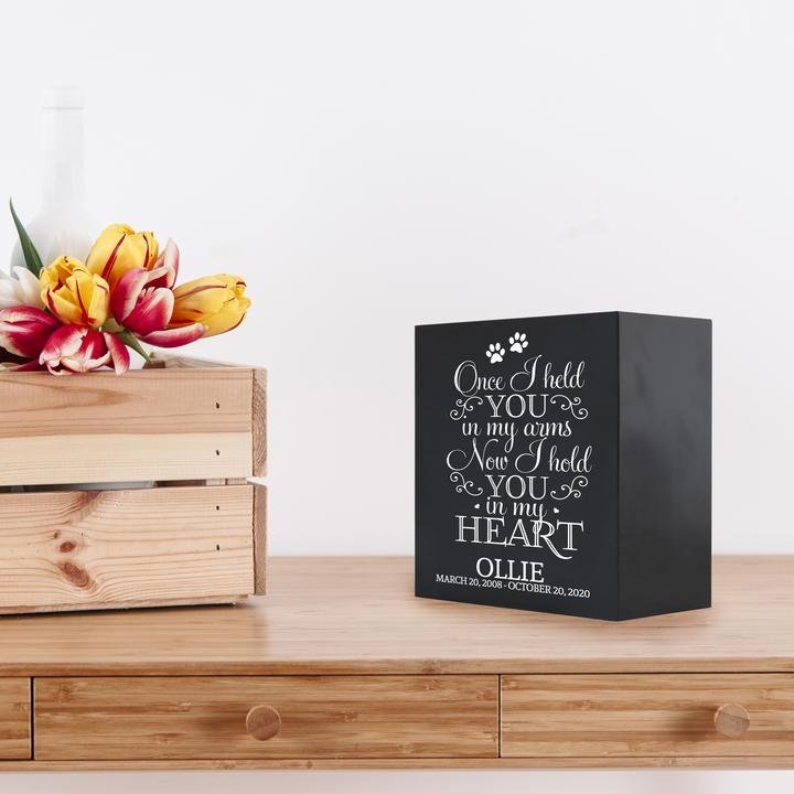 Pet Memorial Shadow Box Cremation Urn for Dog or Cat - Once I Held You In My Arms - LifeSong Milestones
