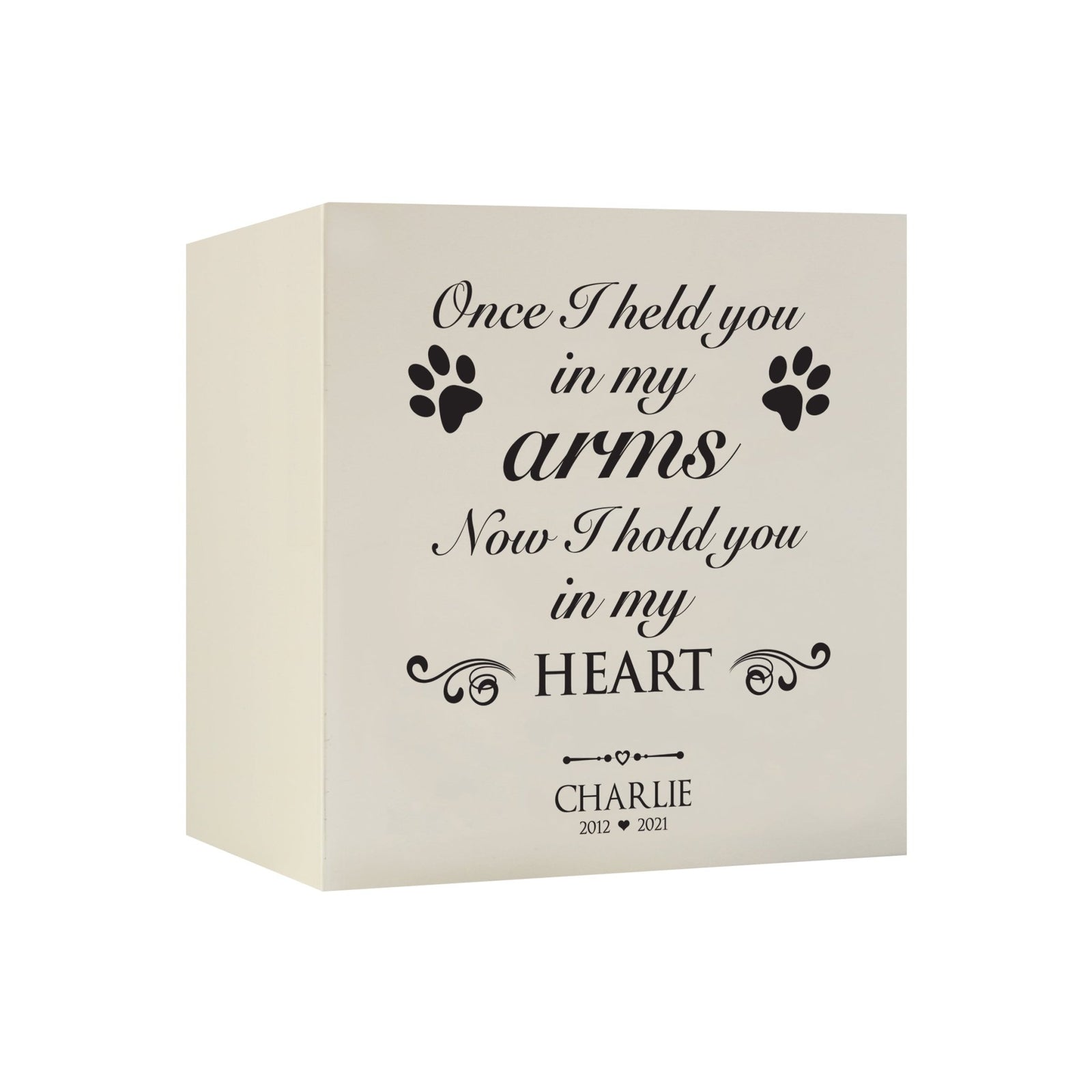 Pet Memorial Shadow Box Cremation Urn for Dog or Cat - Once I Held You In My Arms - LifeSong Milestones