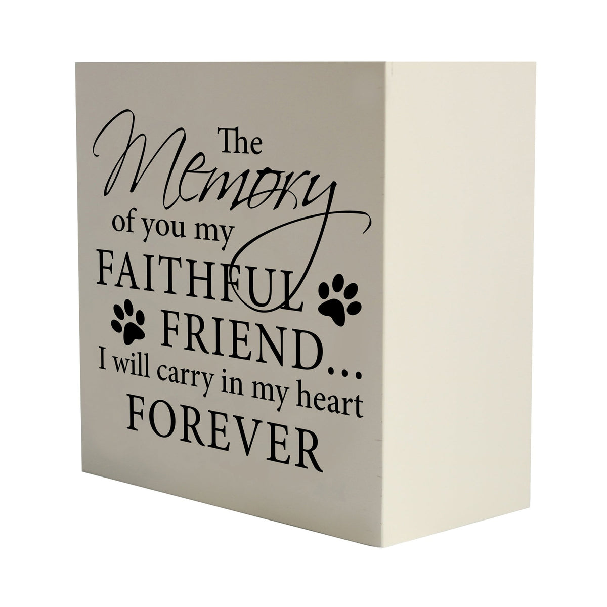 Lifesong Milestones Memorial Shadow Box Urn For Pet Ashes in white, featuring an elegant script with a heartfelt message. A touching tribute to a beloved pet's memory.