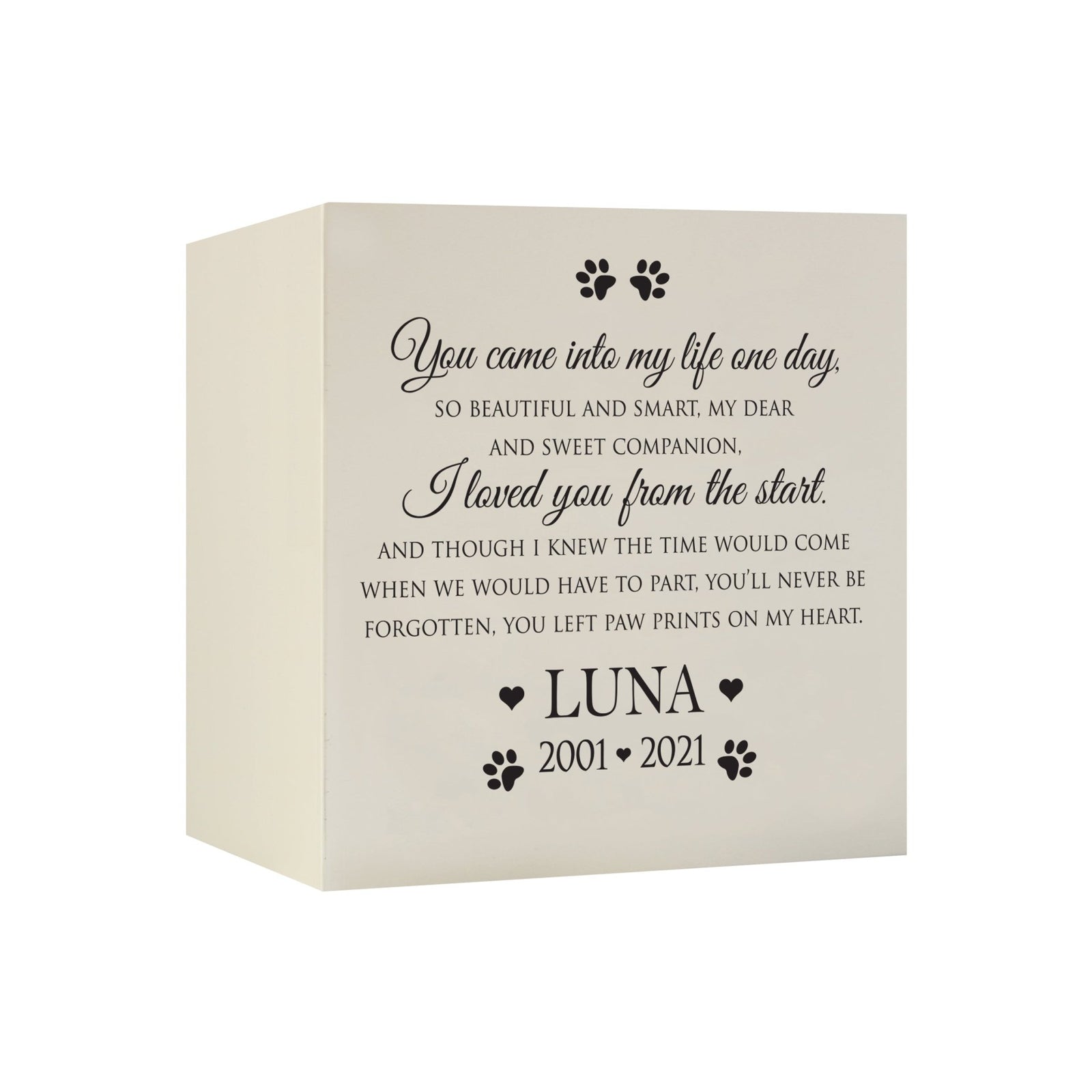 Pet Memorial Shadow Box Cremation Urn for Dog or Cat - You Came Into My Life One Day - LifeSong Milestones