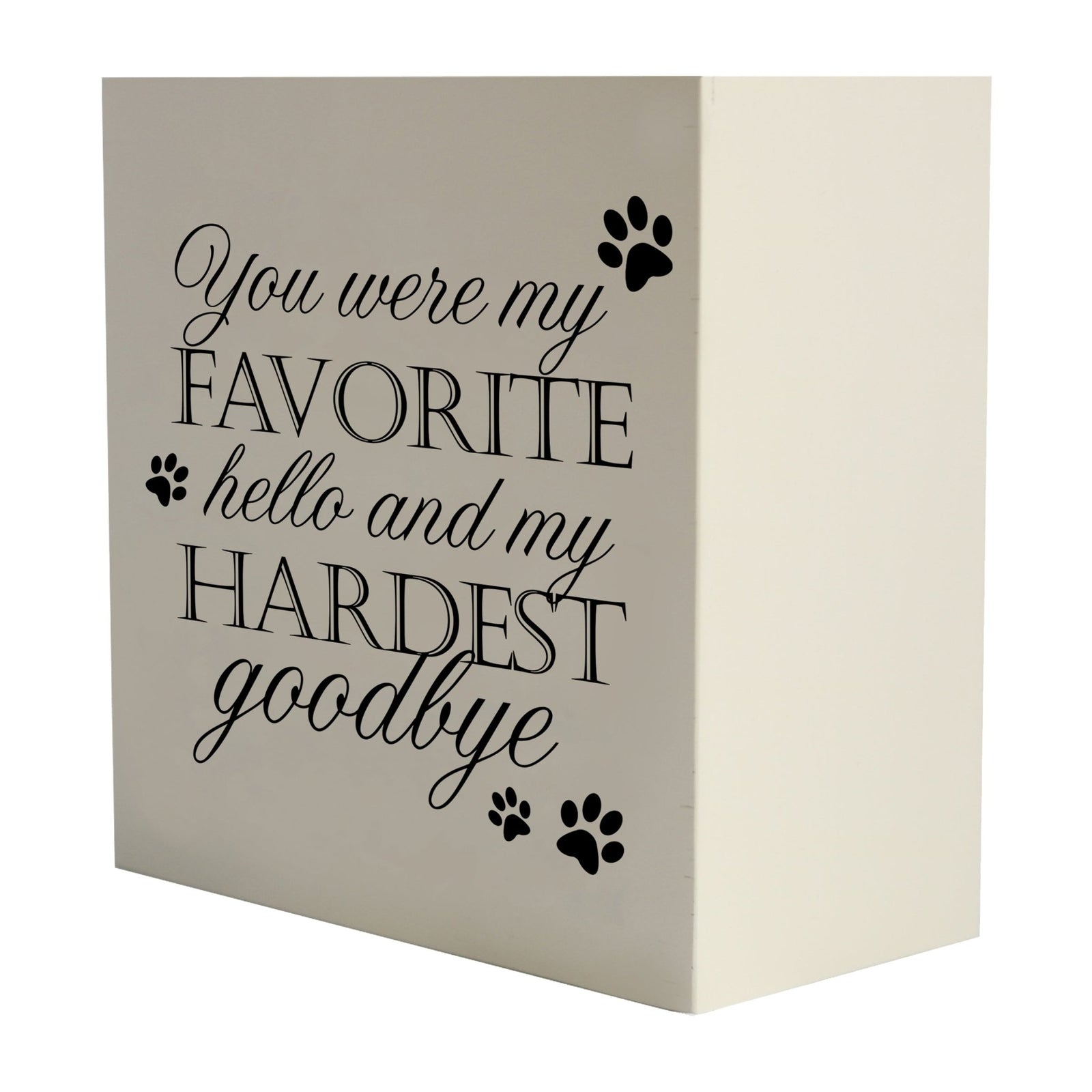 Lifesong Milestones Memorial Shadow Box Urn For Pet Ashes in white, featuring an elegant script with a heartfelt message. A touching tribute to a beloved pet's memory.