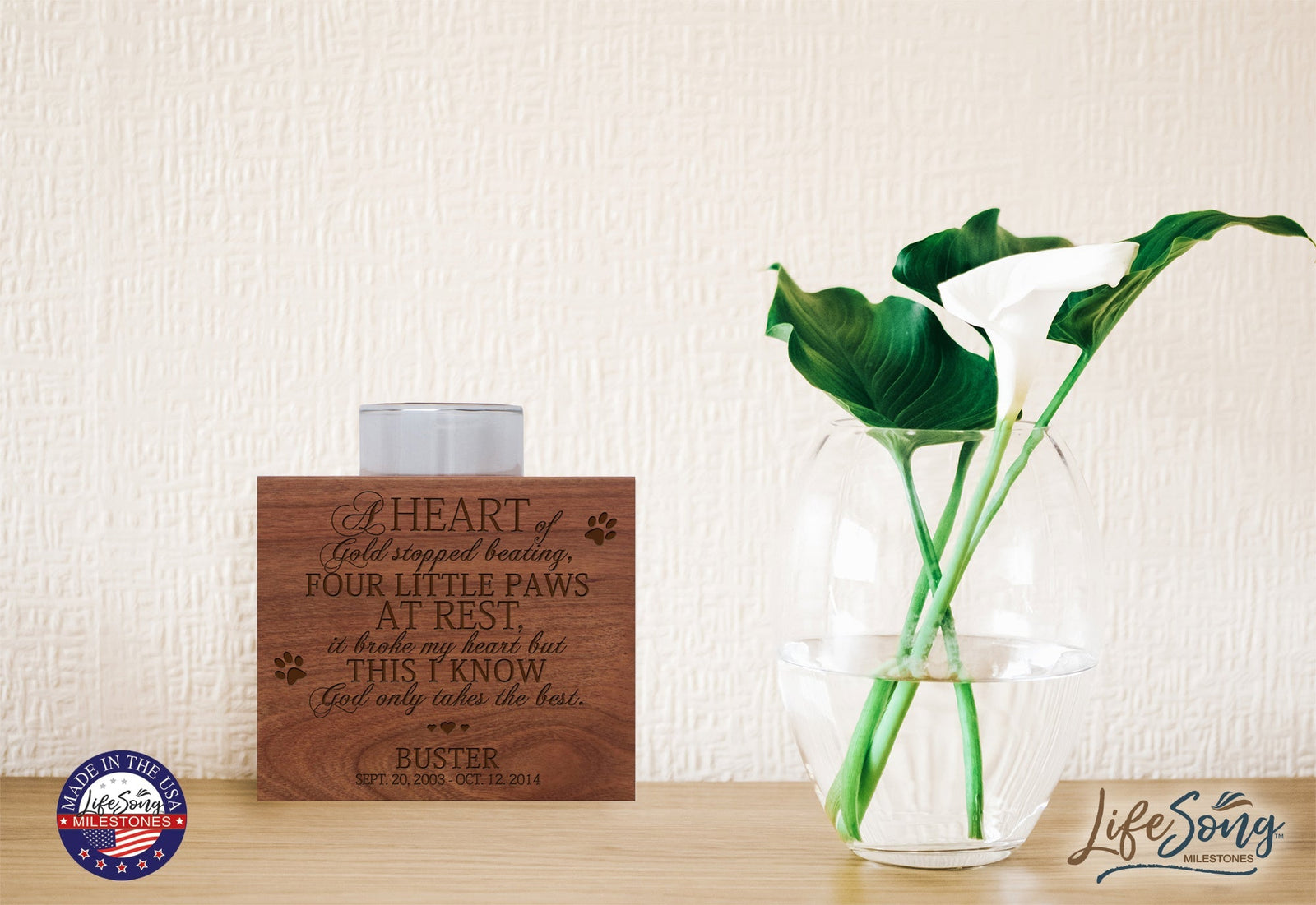 Pet Memorial Single Candle Holder - A Heart of Gold - LifeSong Milestones