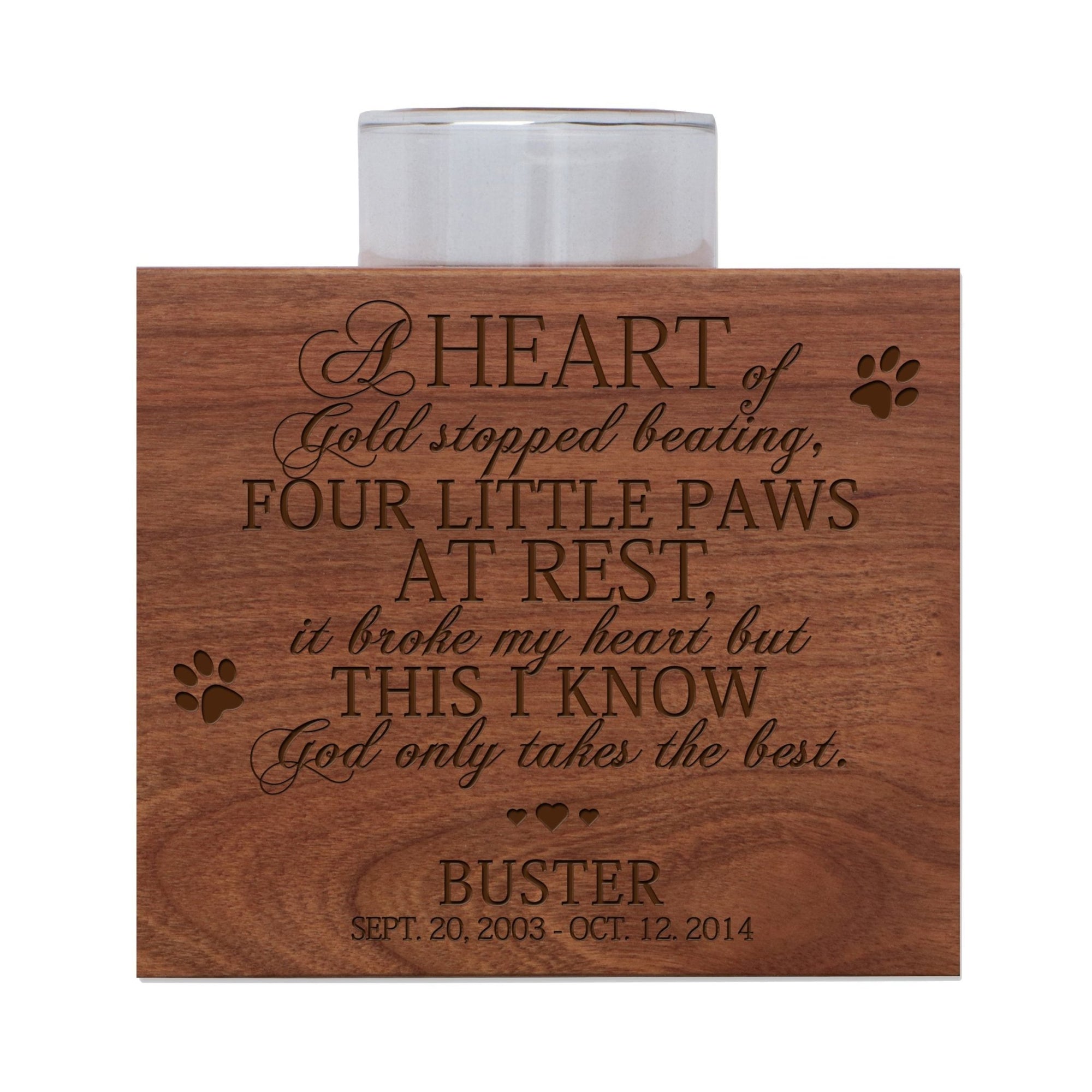 Pet Memorial Single Candle Holder - A Heart of Gold - LifeSong Milestones