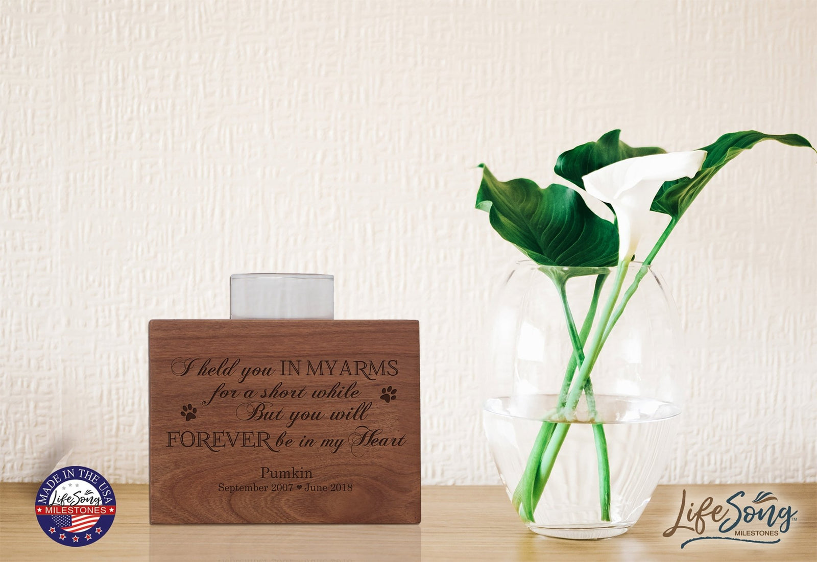 Pet Memorial Single Candle Holder - I Held You In My Arms - LifeSong Milestones