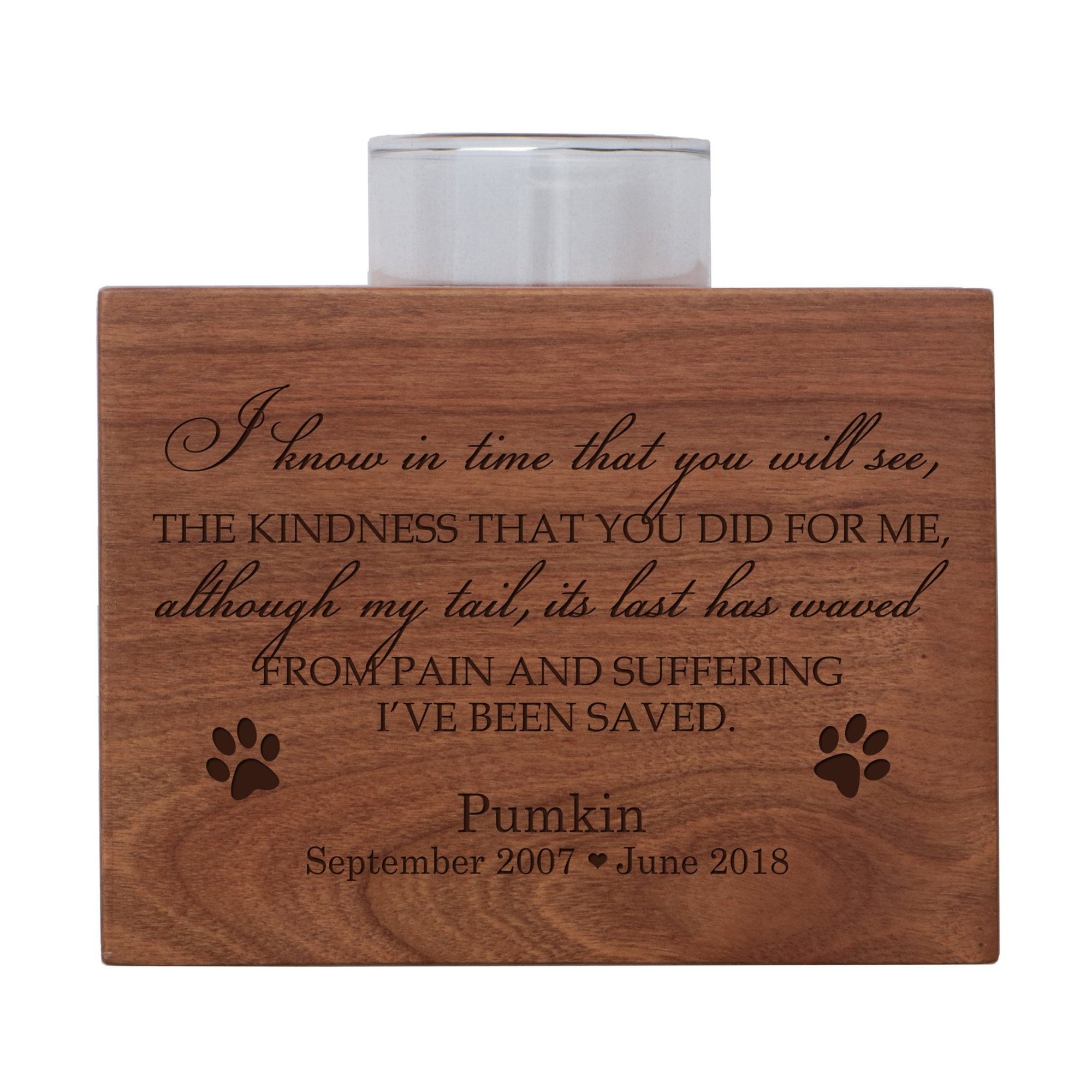 Pet Memorial Single Candle Holder - I Know In Time - LifeSong Milestones