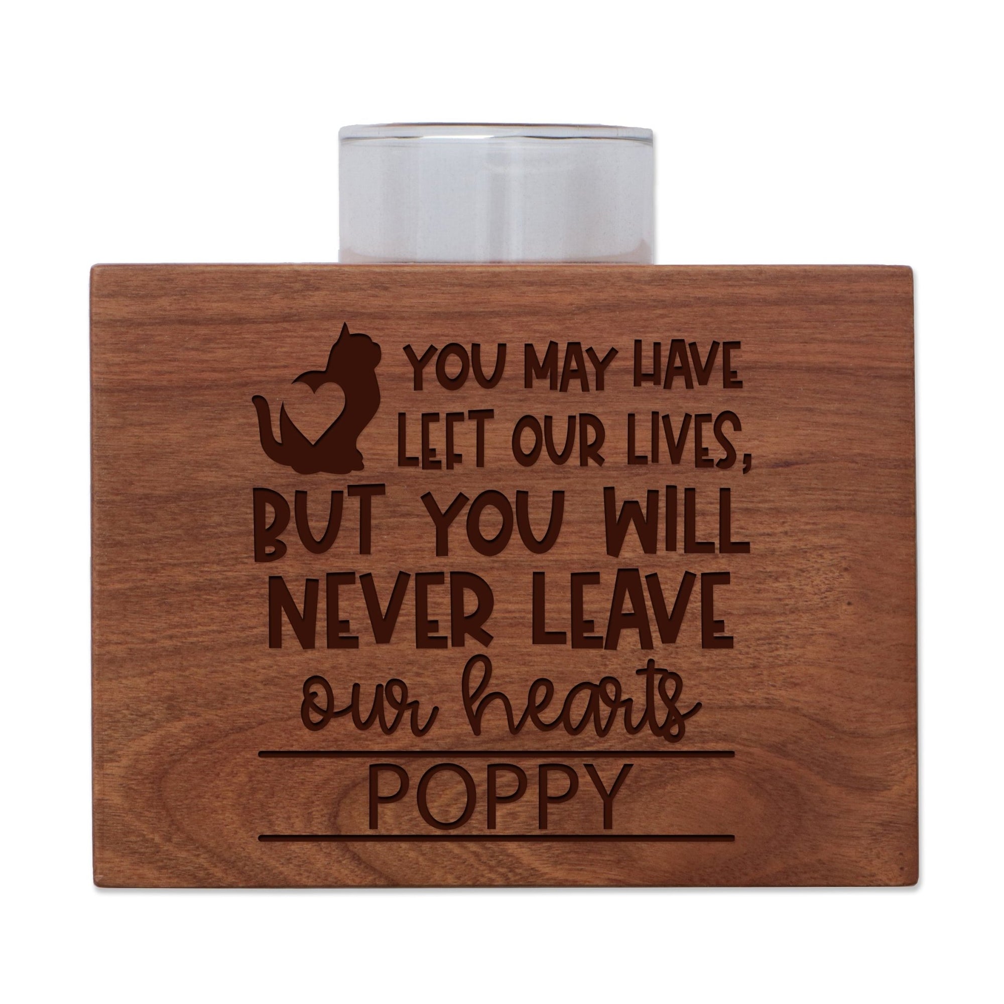 Pet Memorial Single Candle Holder - You May Have Left Our Lives (Cat) - LifeSong Milestones