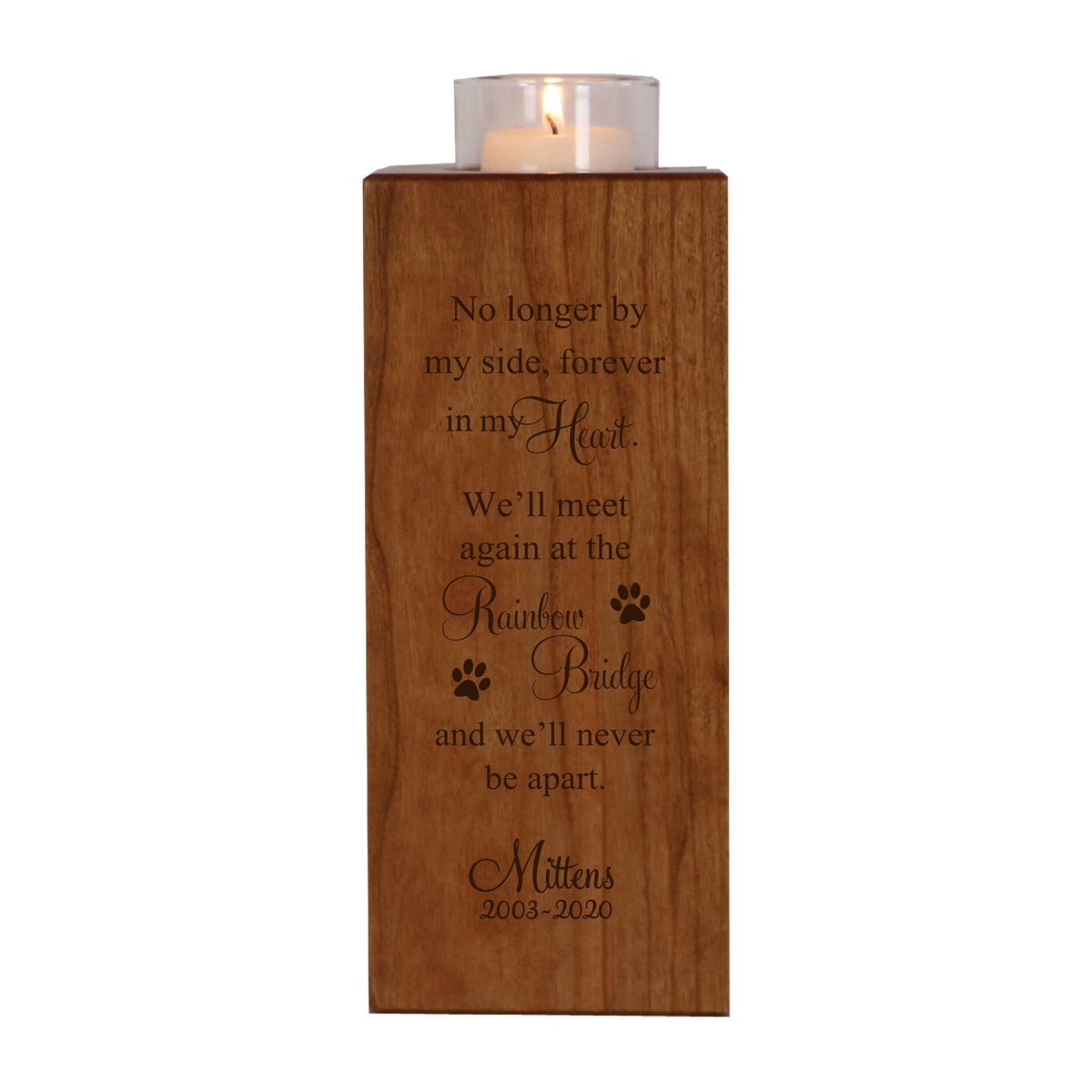 Pet Memorial Square Pillar Candle Holder - The Rainbow Bridge - LifeSong Milestones