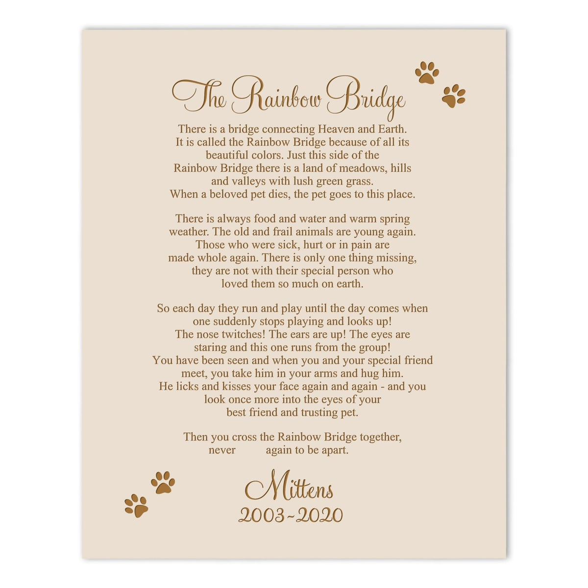 Pet Memorial Wall Plaque Décor - The Rainbow Bridge - LifeSong Milestones
