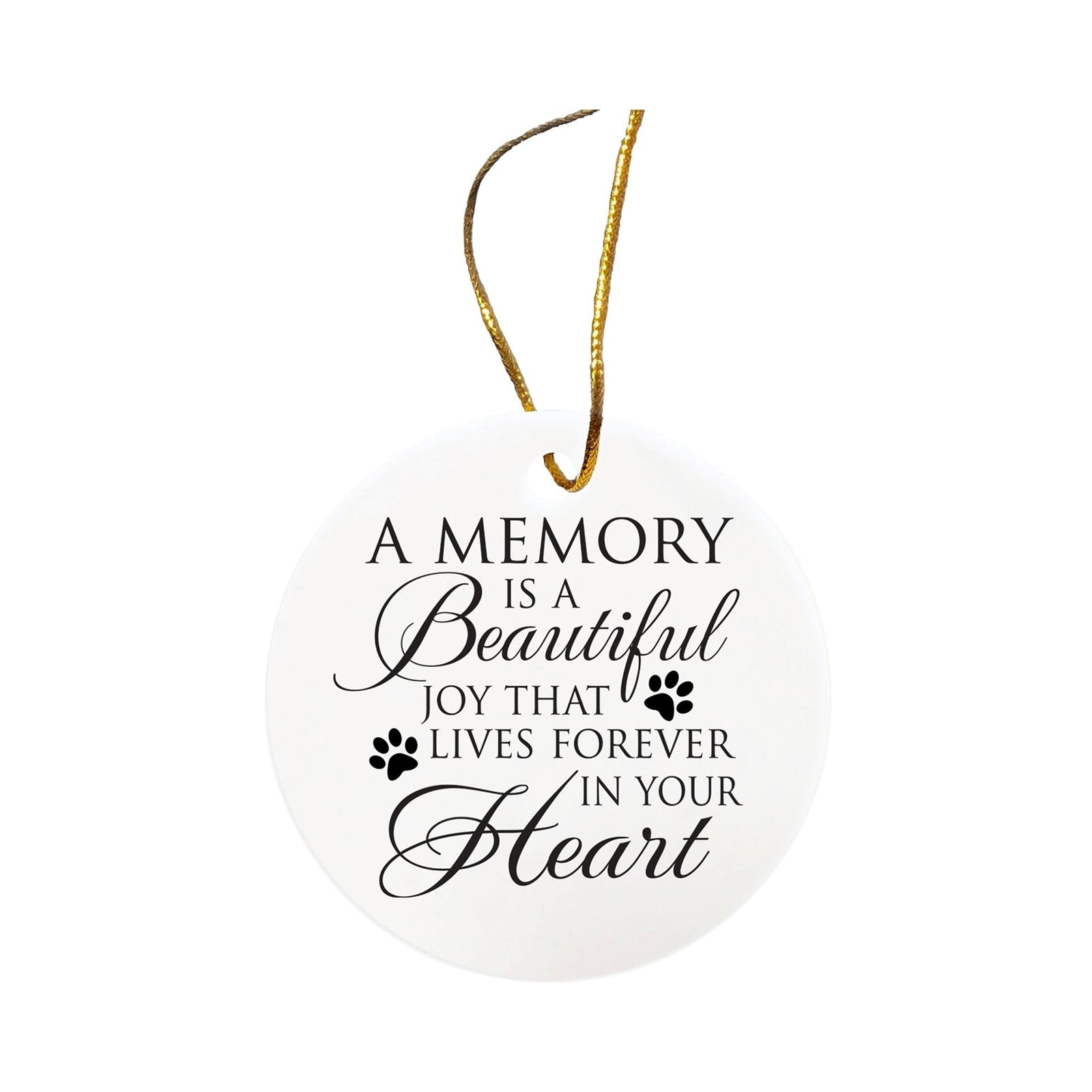 Pet Memorial White Ceramic Ornament - A Memory Is A Beautiful Joy - LifeSong Milestones