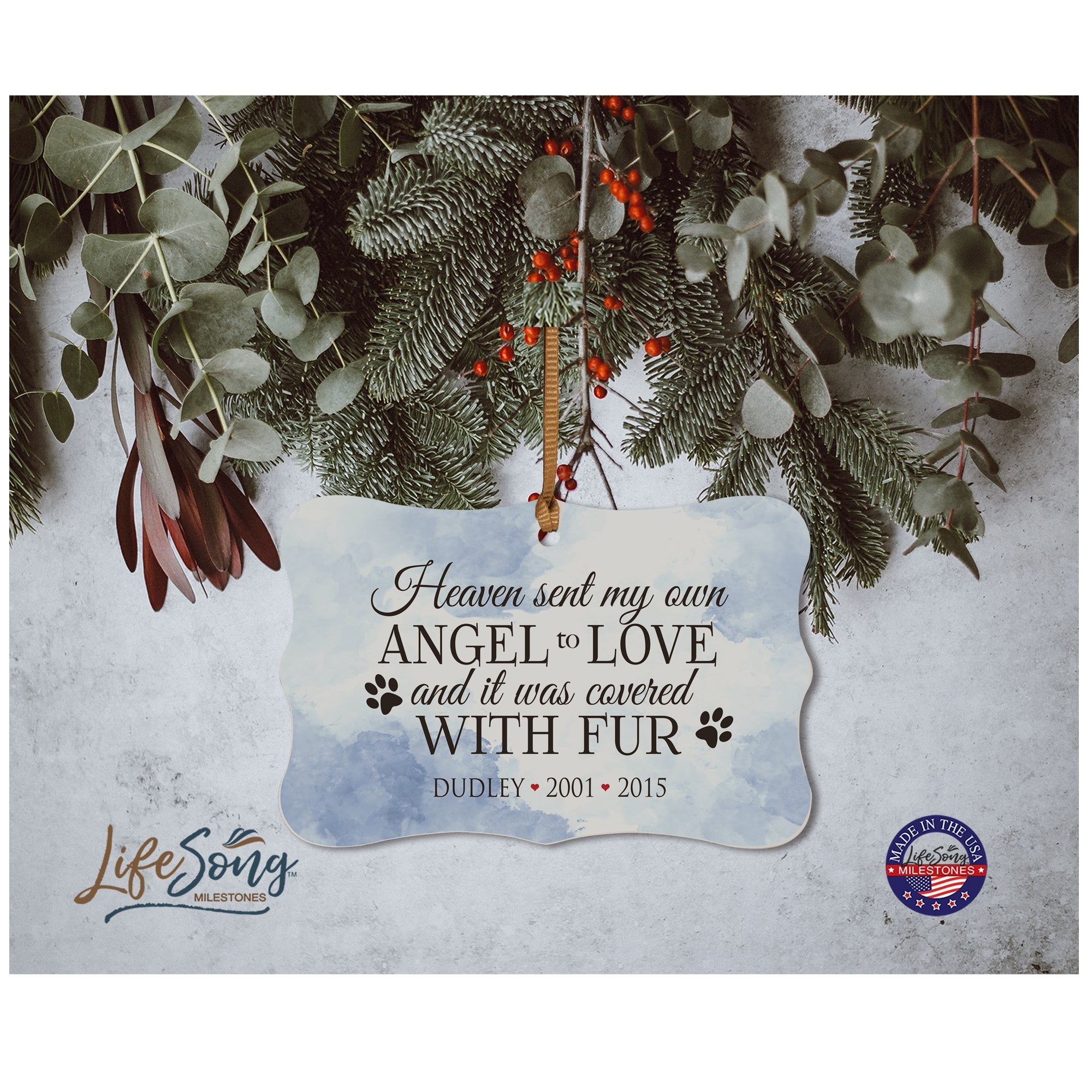 Pet Memorial White Scallop Ornament - Heaven Sent My Own Angel - LifeSong Milestones