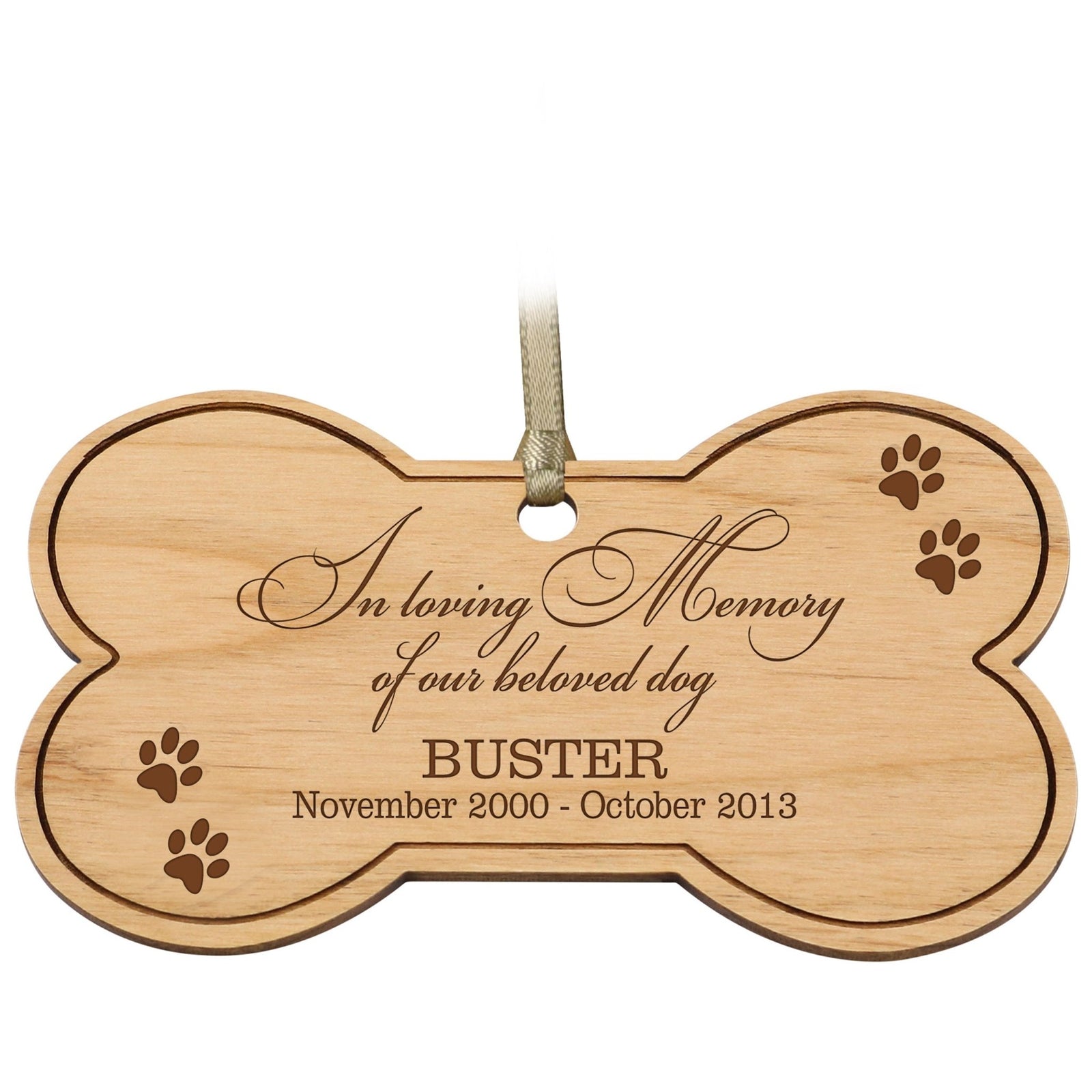 Pet Memorial Wooden Bone Ornament - In Loving Memory - LifeSong Milestones