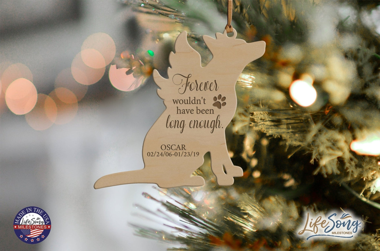 Pet Memorial Wooden Dog or Cat Ornament - Forever Wouldn't Have Been Long Enough - LifeSong Milestones