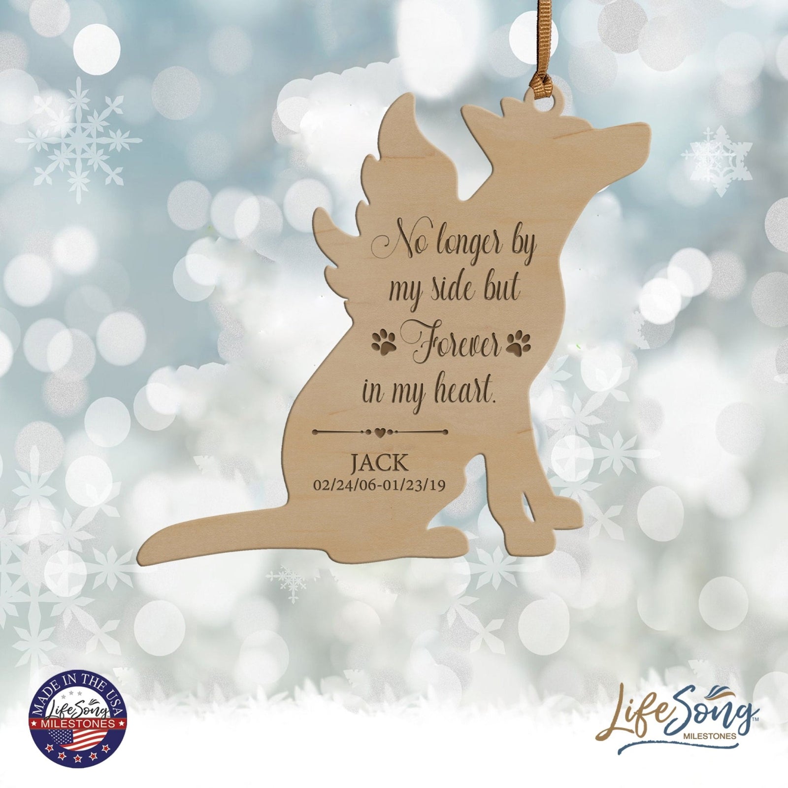 Pet Memorial Wooden Dog or Cat Ornament - No Longer By My Side - LifeSong Milestones