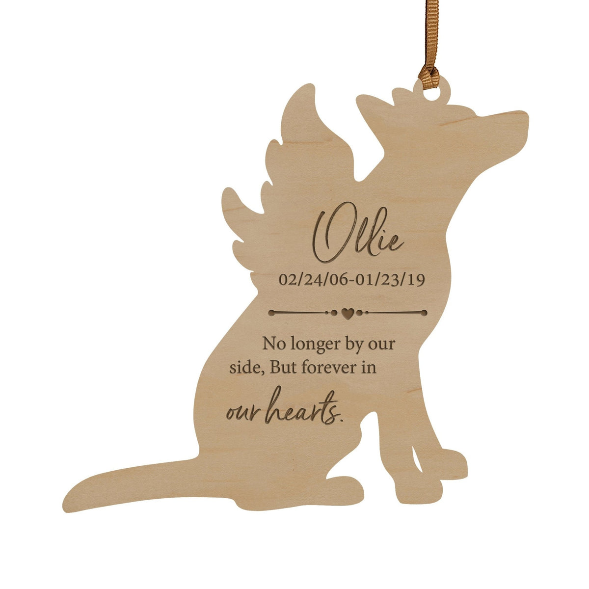 Pet Memorial Wooden Dog or Cat Ornament - No Longer By Our Side - LifeSong Milestones