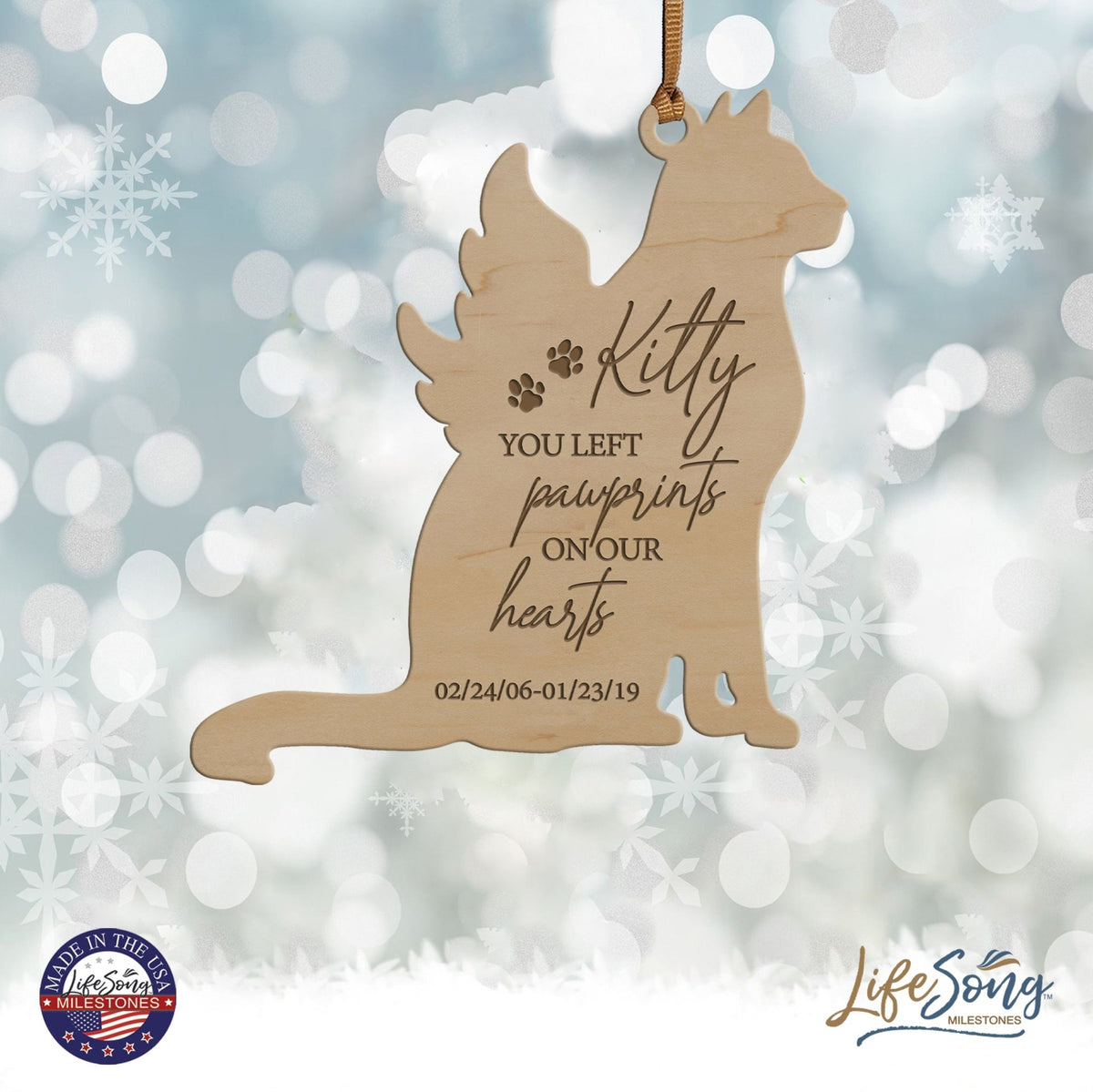 Pet Memorial Wooden Dog or Cat Ornament - You Left Pawprints - LifeSong Milestones