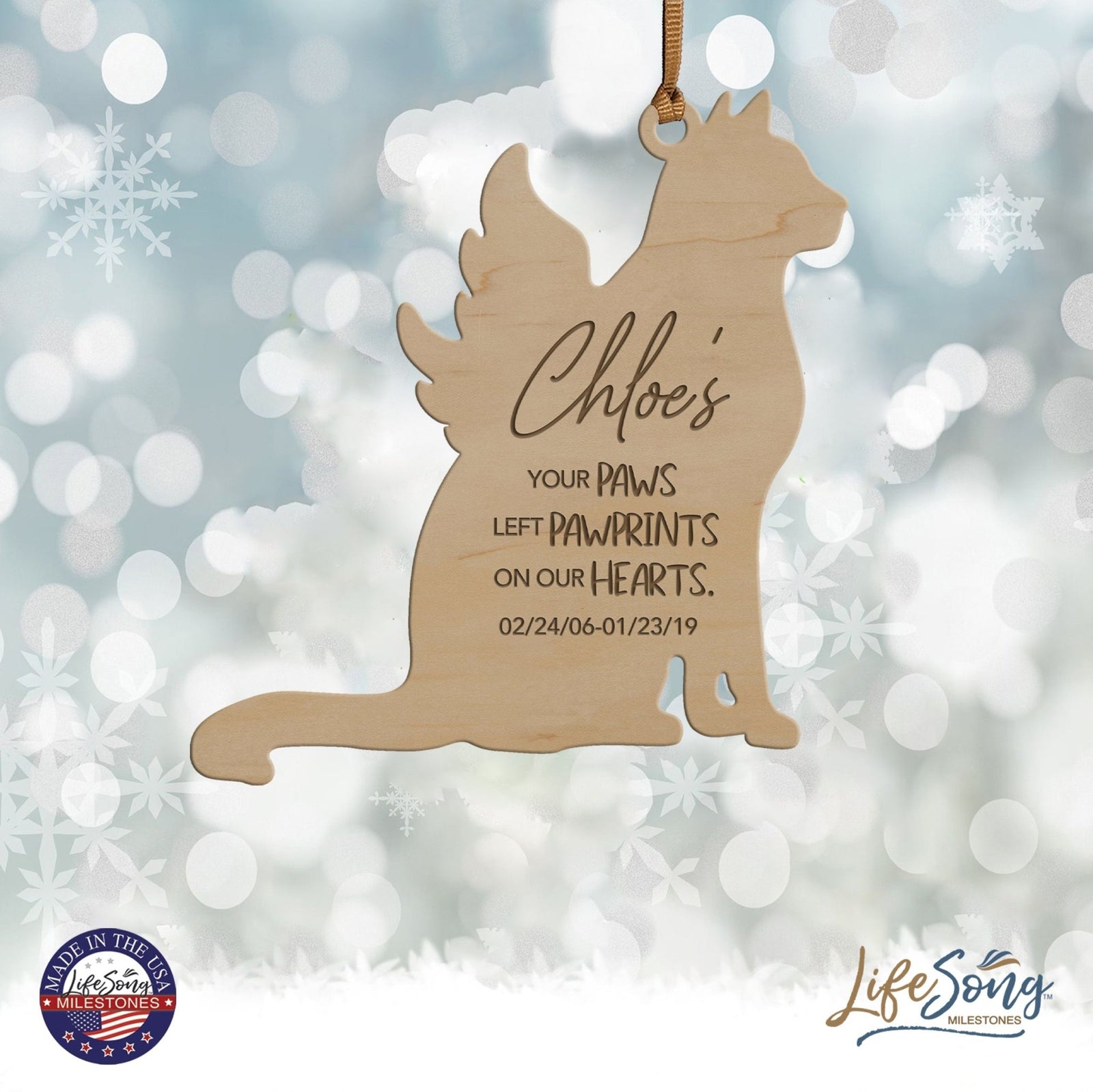 Pet Memorial Wooden Dog or Cat Ornament - Your Paws Left Pawprints - LifeSong Milestones