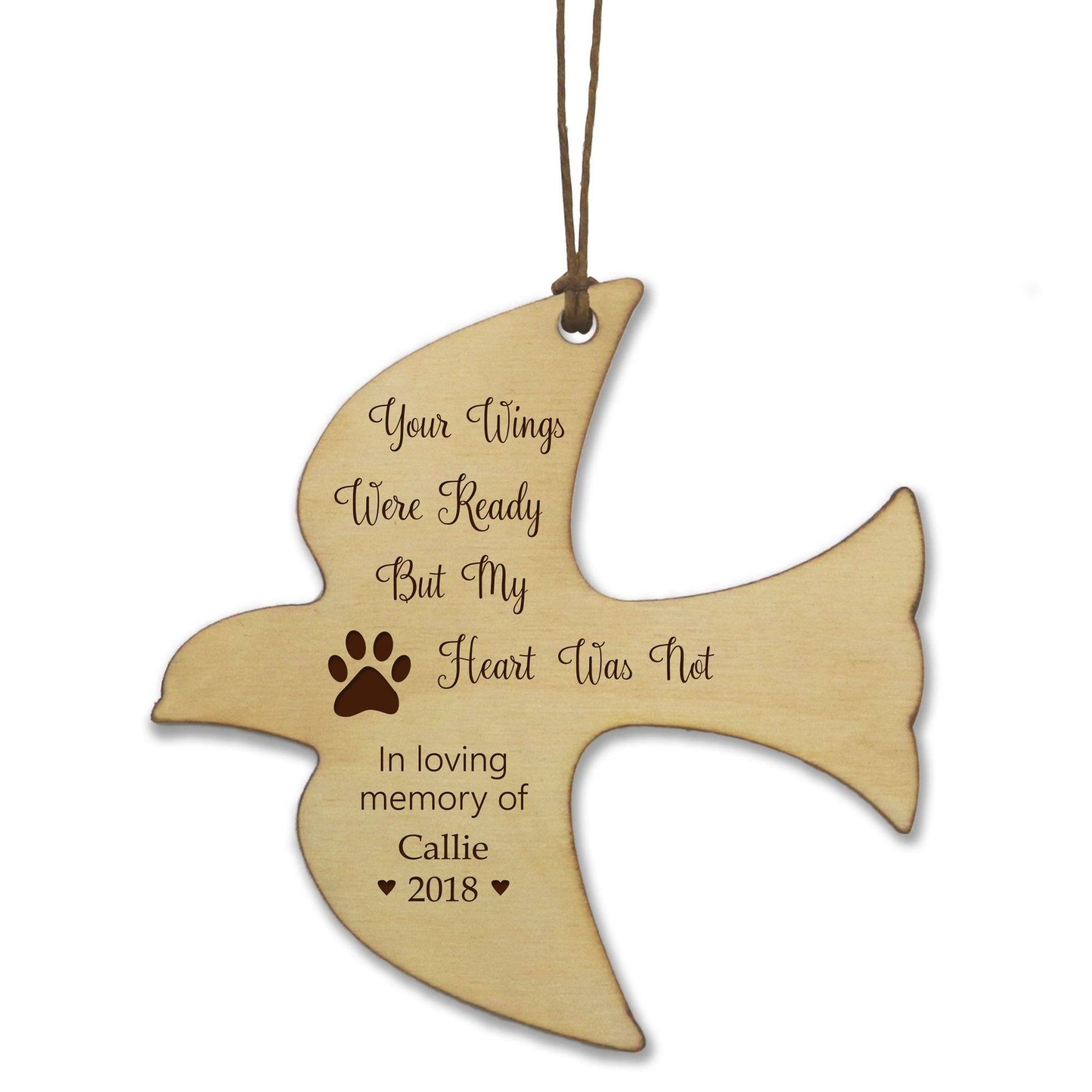 Pet Memorial Wooden Dove Ornament - Your Wings Were Ready - LifeSong Milestones