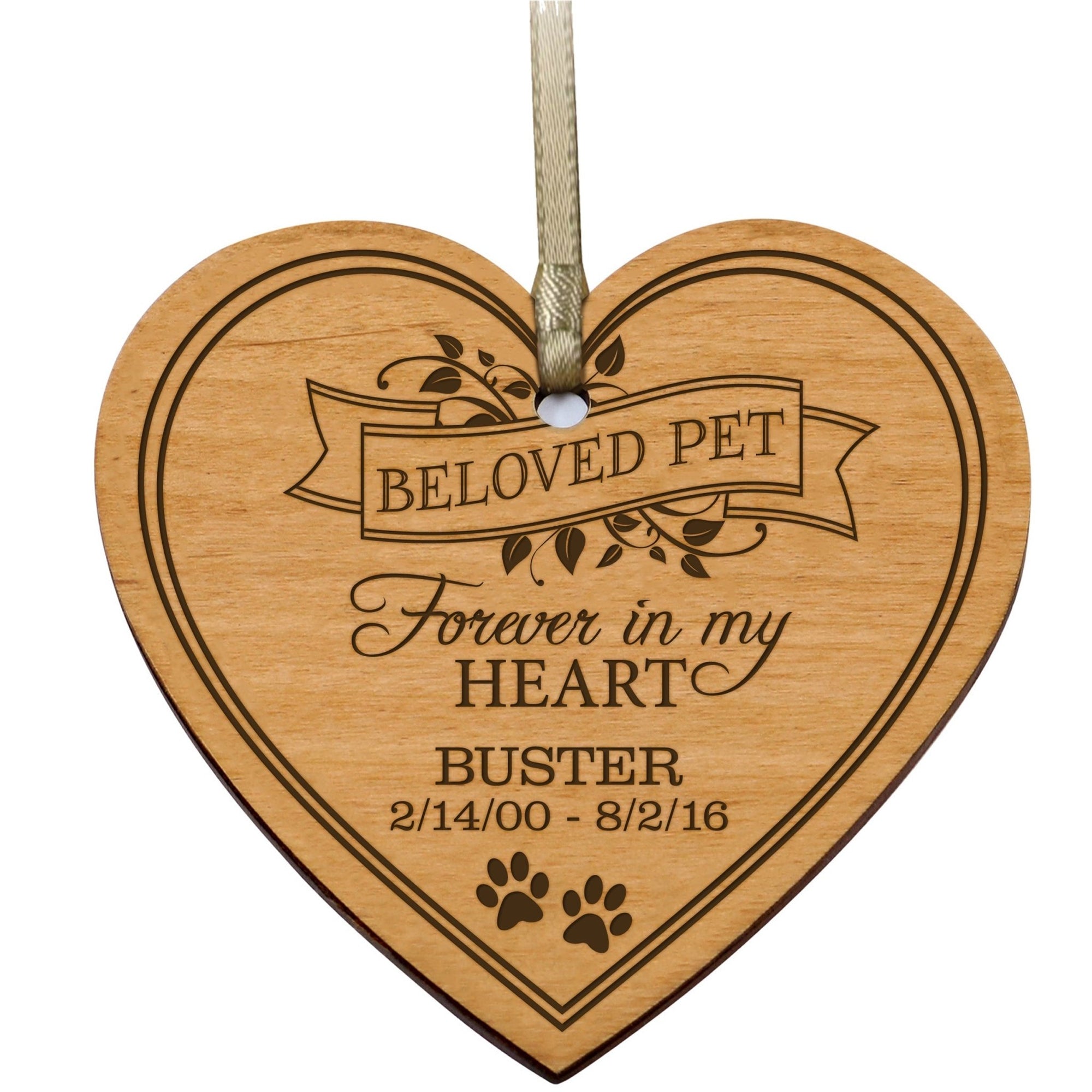 Pet Memorial Wooden Heart Ornament - Forever In My Heart - LifeSong Milestones